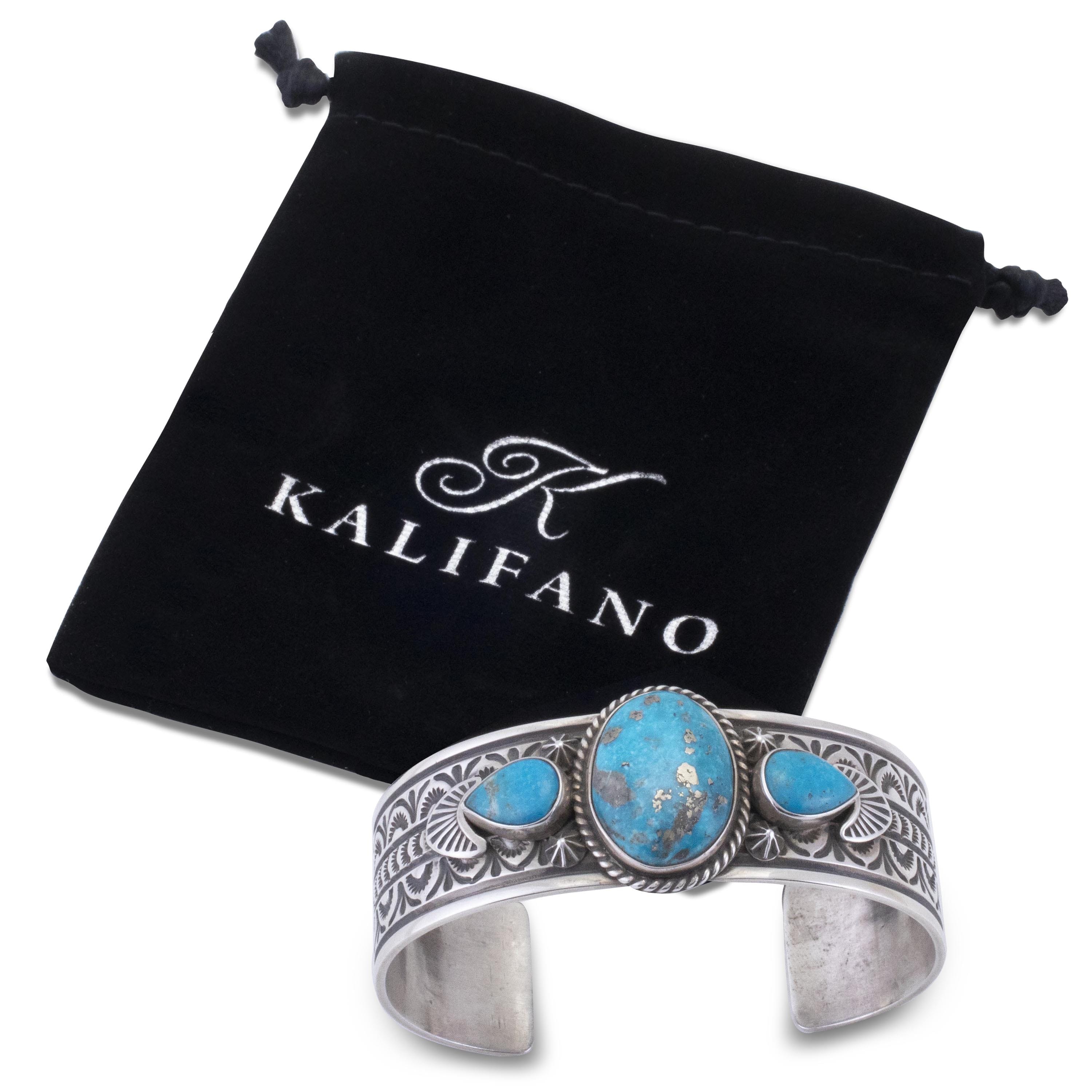 Kalifano Native American Jewelry Donovan Cadman Navajo Kingman Turquoise USA Native American Made 925 Sterling Silver Cuff NAB2700.011