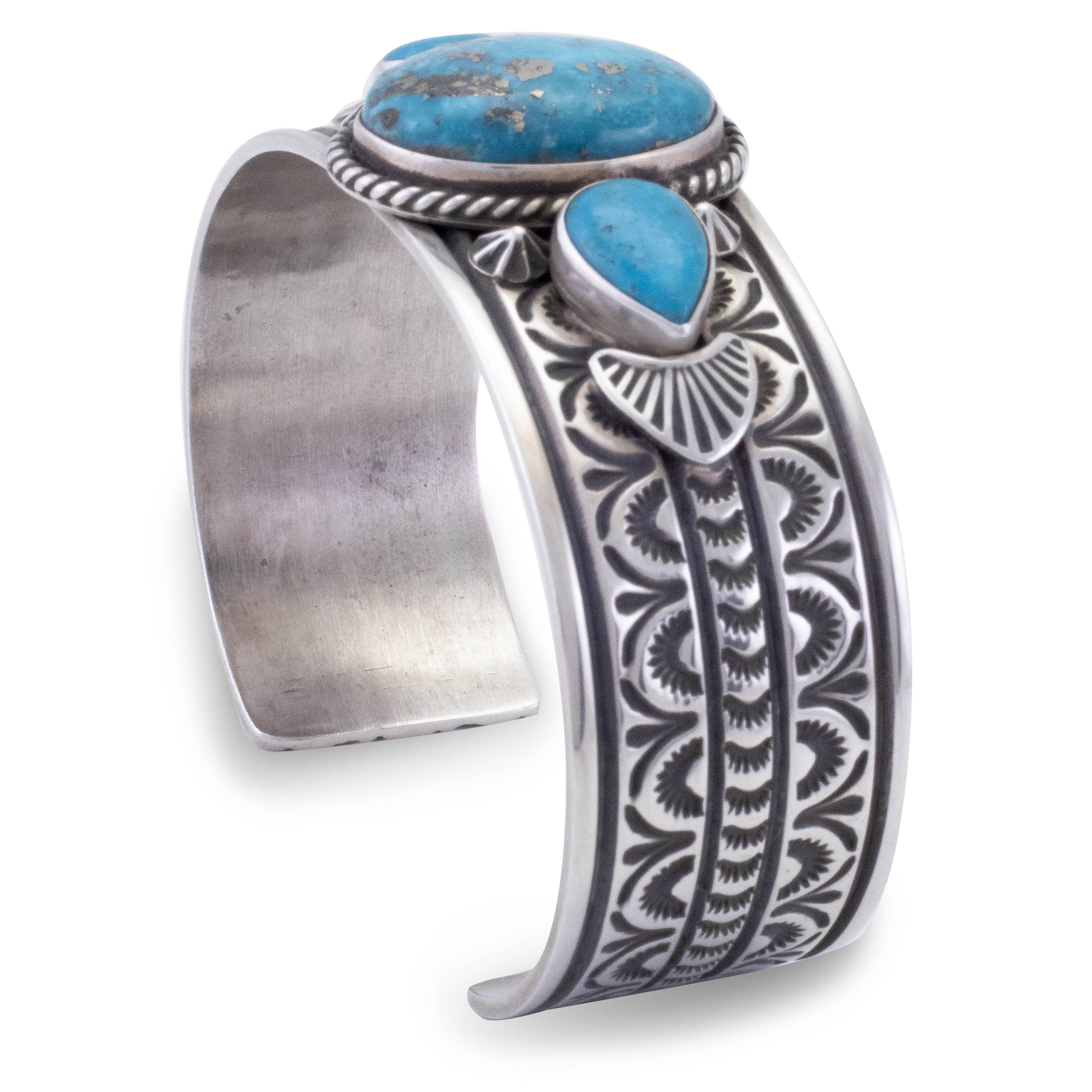 Kalifano Native American Jewelry Donovan Cadman Navajo Kingman Turquoise USA Native American Made 925 Sterling Silver Cuff NAB2700.011