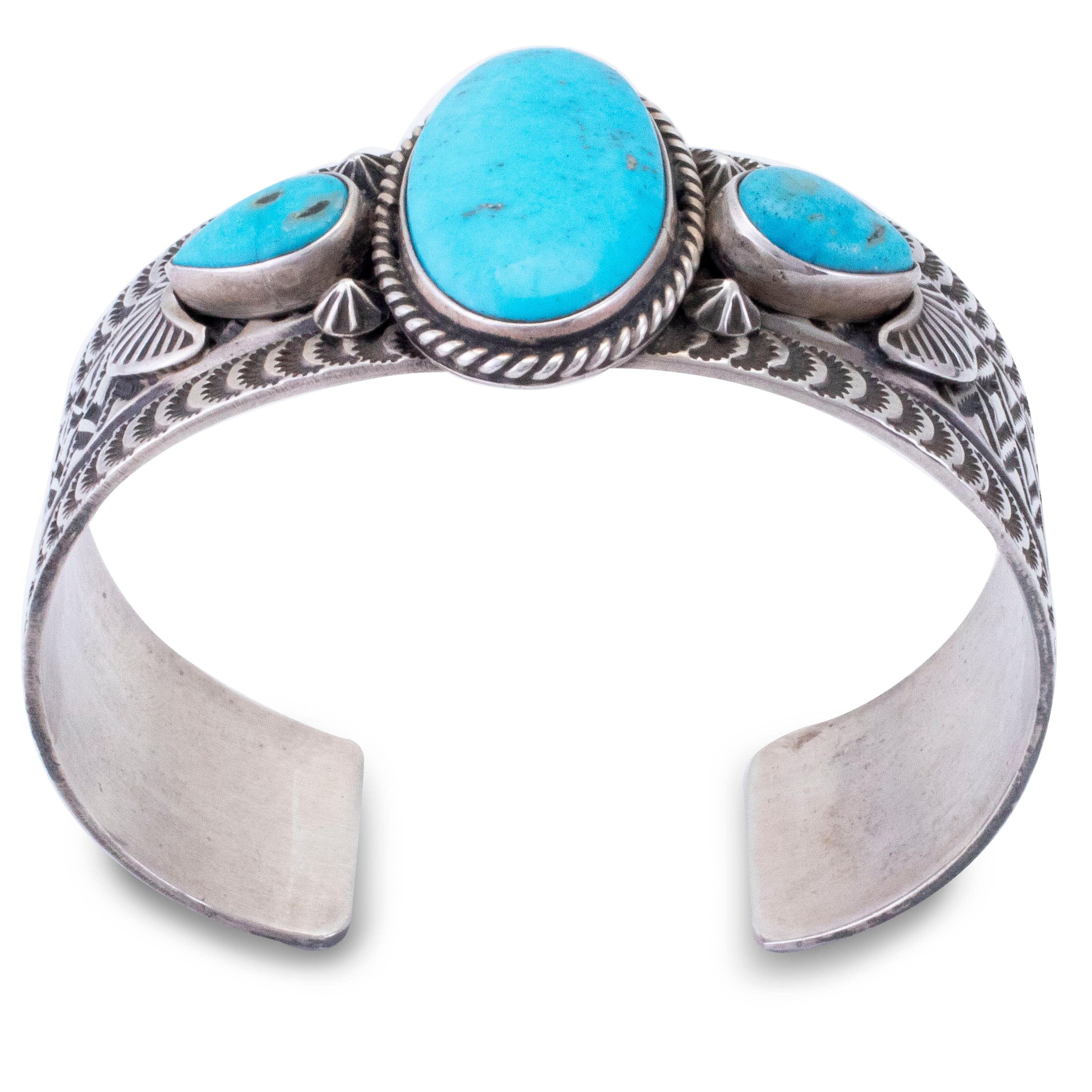 Kalifano Native American Jewelry Donovan Cadman Navajo Kingman Turquoise USA Native American Made 925 Sterling Silver Cuff NAB2700.013