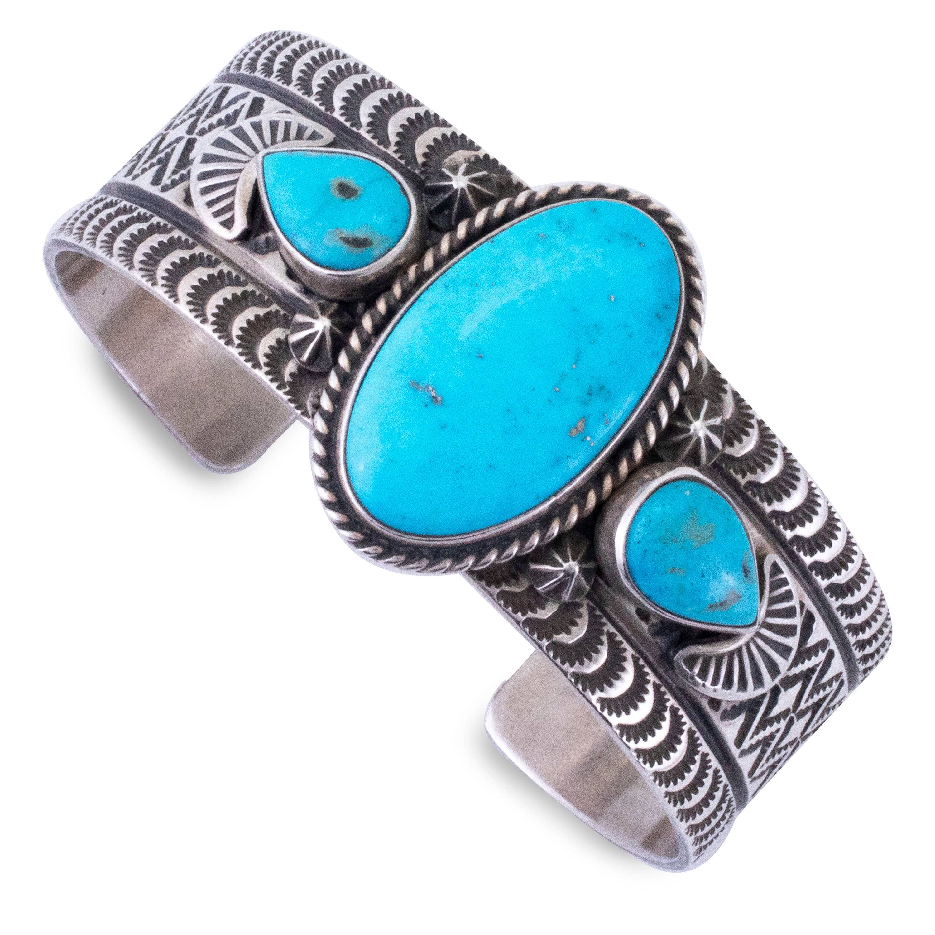 Kalifano Native American Jewelry Donovan Cadman Navajo Kingman Turquoise USA Native American Made 925 Sterling Silver Cuff NAB2700.013