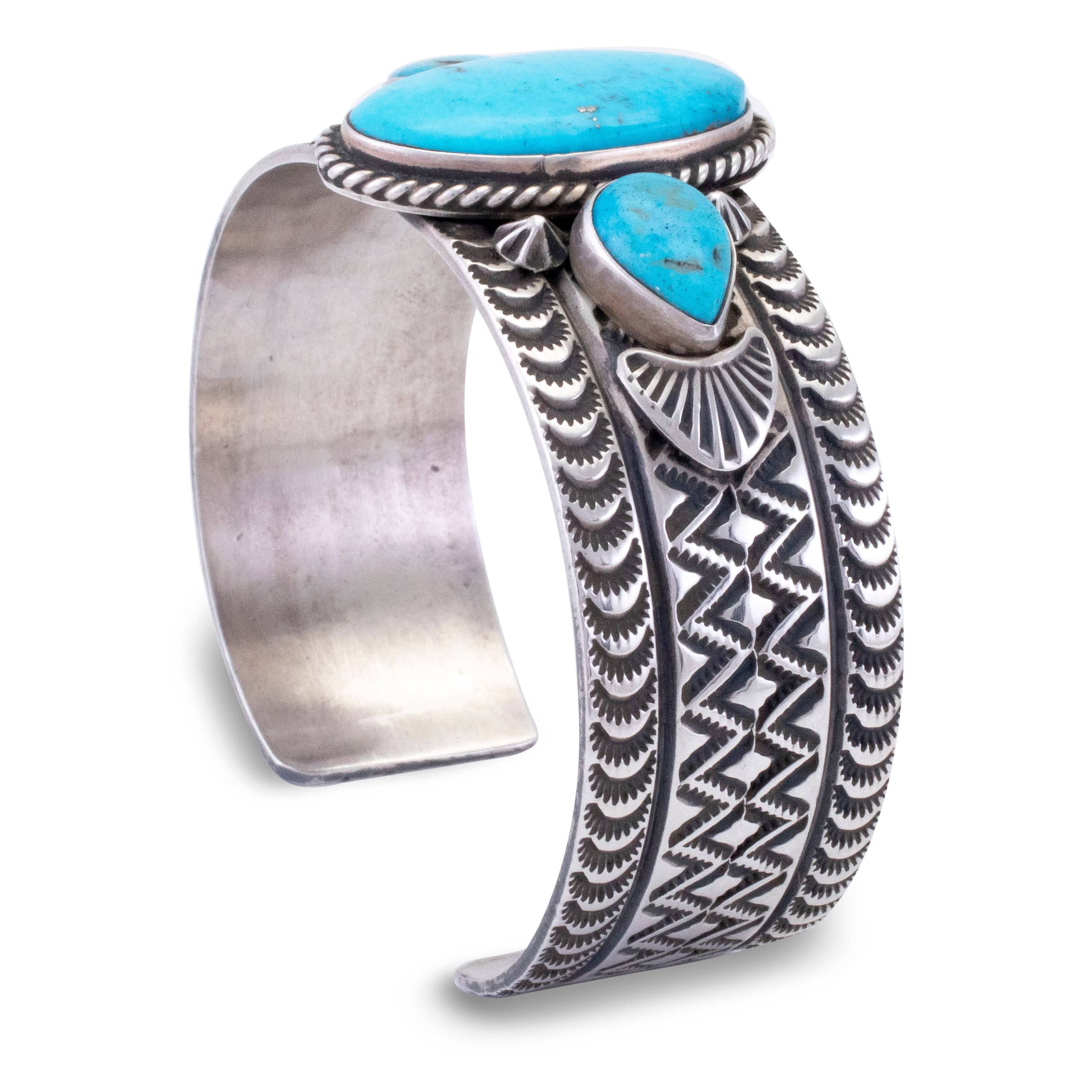 Kalifano Native American Jewelry Donovan Cadman Navajo Kingman Turquoise USA Native American Made 925 Sterling Silver Cuff NAB2700.013