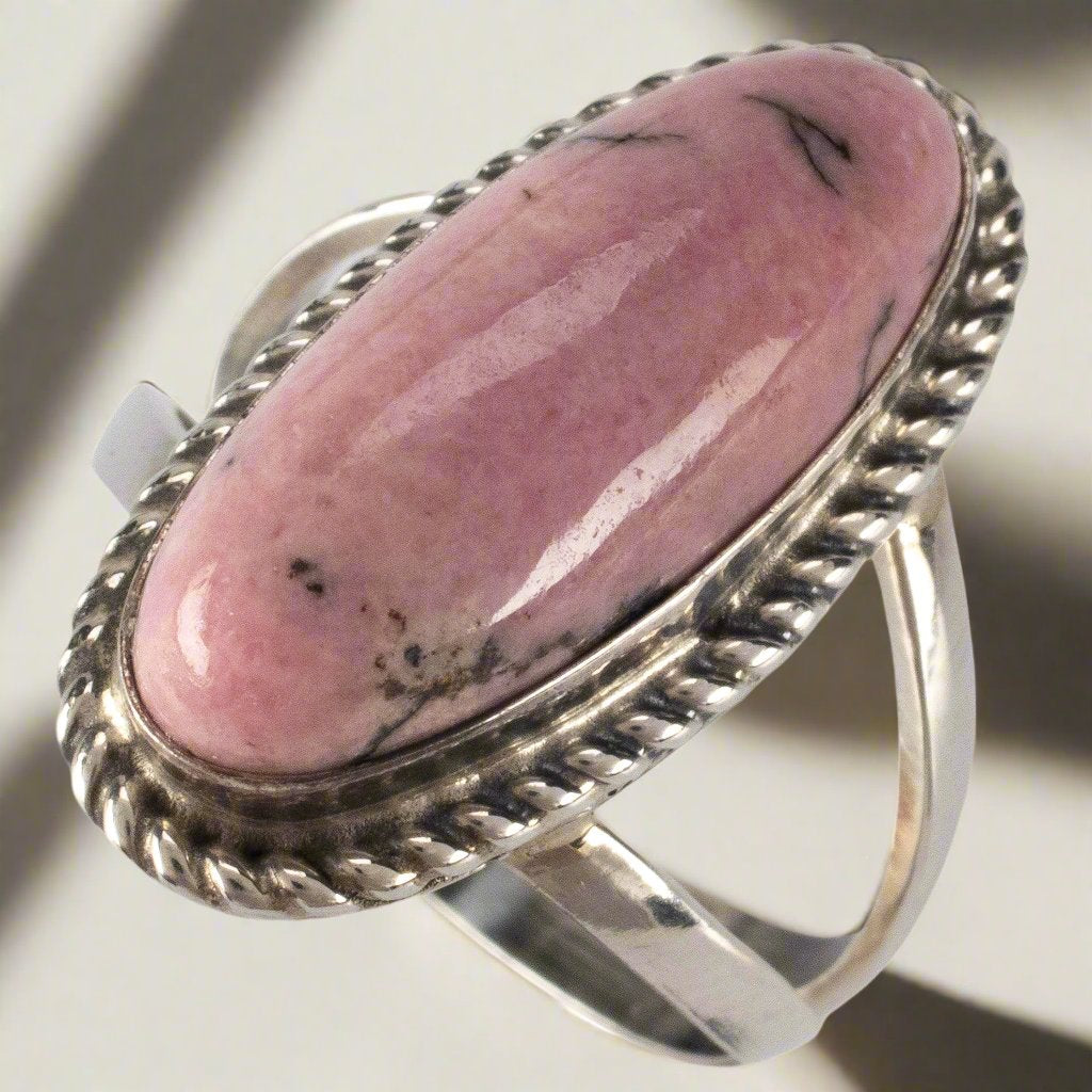 Kalifano Native American Jewelry Eddie Secatero Navajo Rhodonite USA Native American Made 925 Sterling Silver Ring