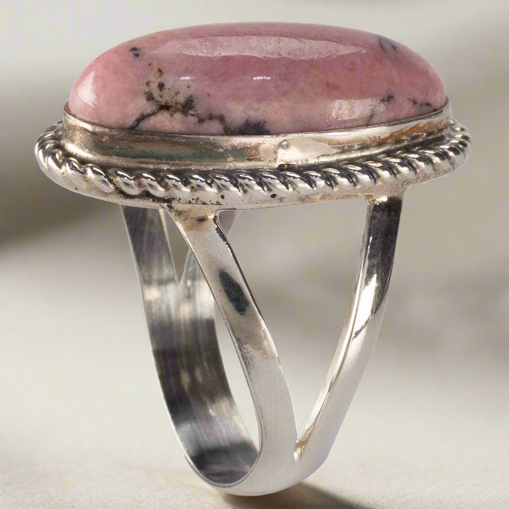 Kalifano Native American Jewelry Eddie Secatero Navajo Rhodonite USA Native American Made 925 Sterling Silver Ring