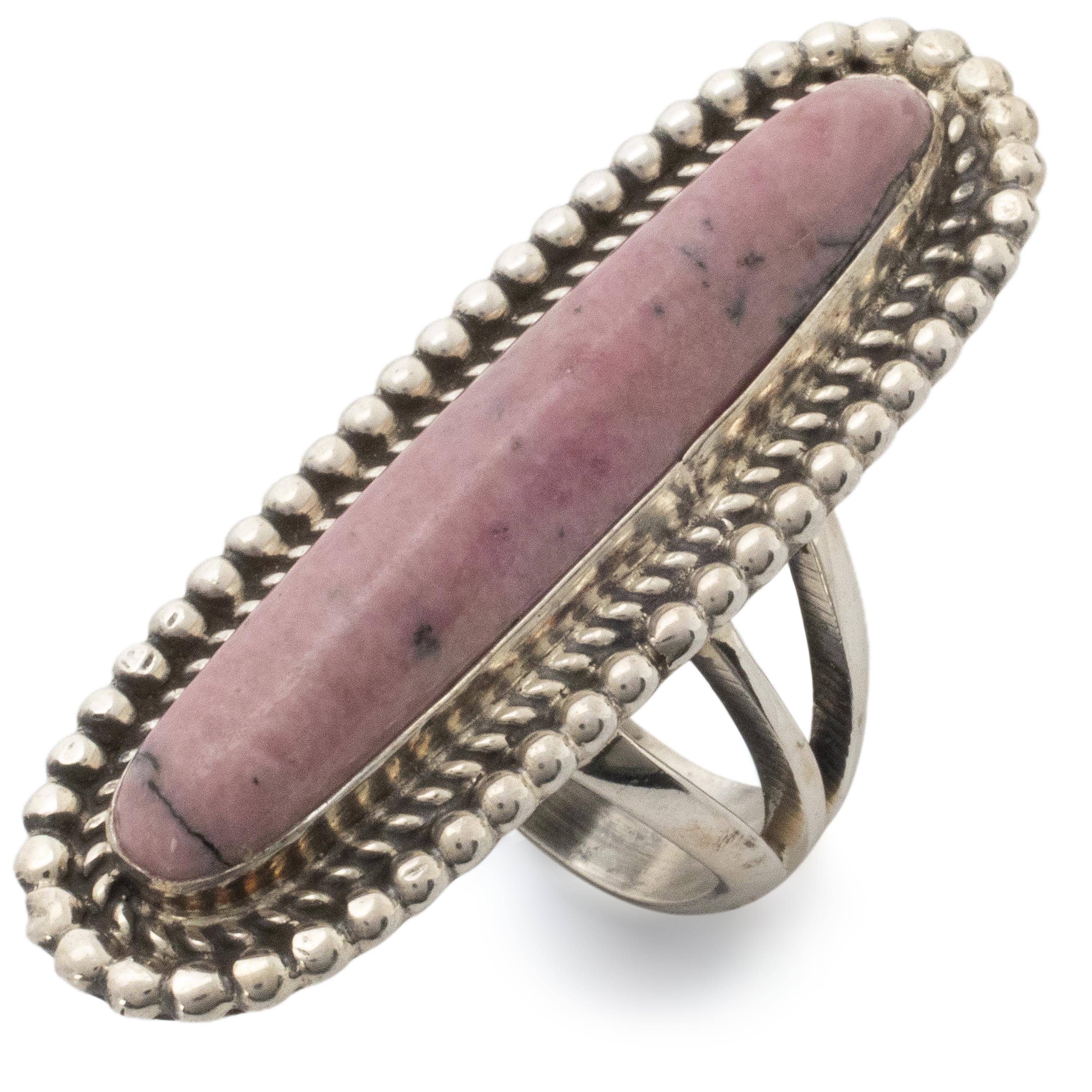 Kalifano Native American Jewelry Eddie Secatero Navajo Rhodonite USA Native American Made 925 Sterling Silver Ring