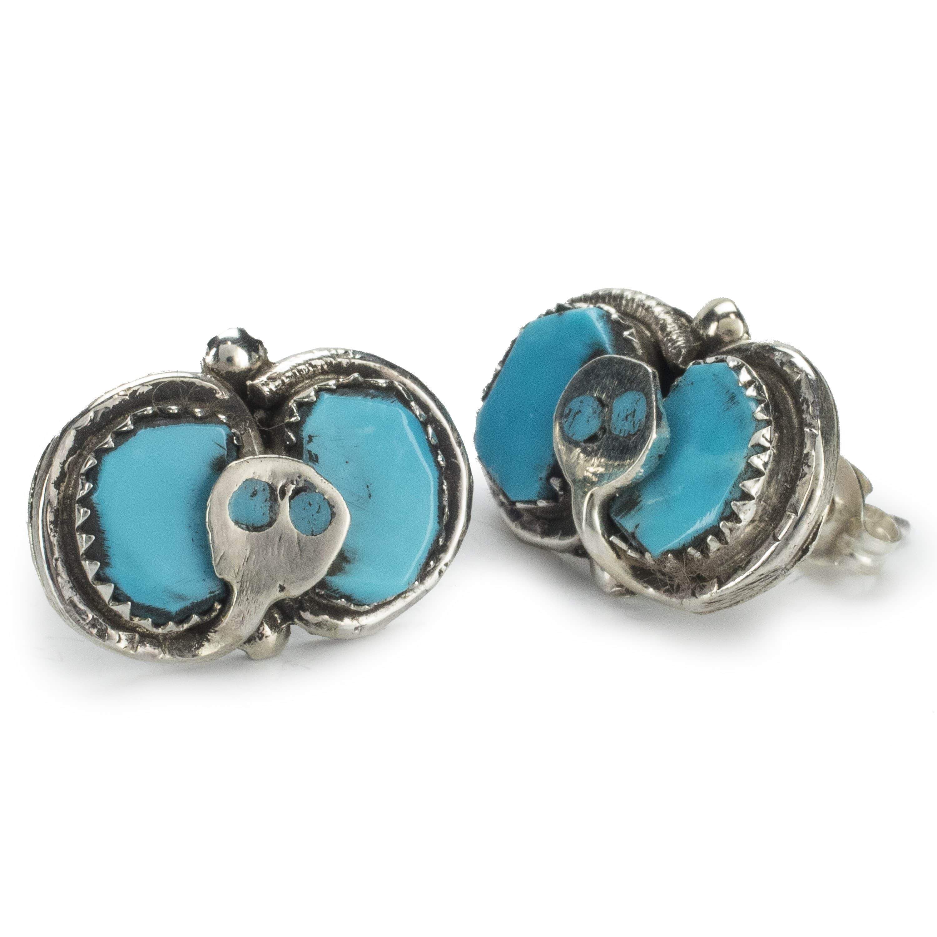 Kalifano Native American Jewelry Effie Calavaza Kingman Turquoise Petit Point USA Native American Made 925 Sterling Silver Earrings with Stud Backing NAE400.006