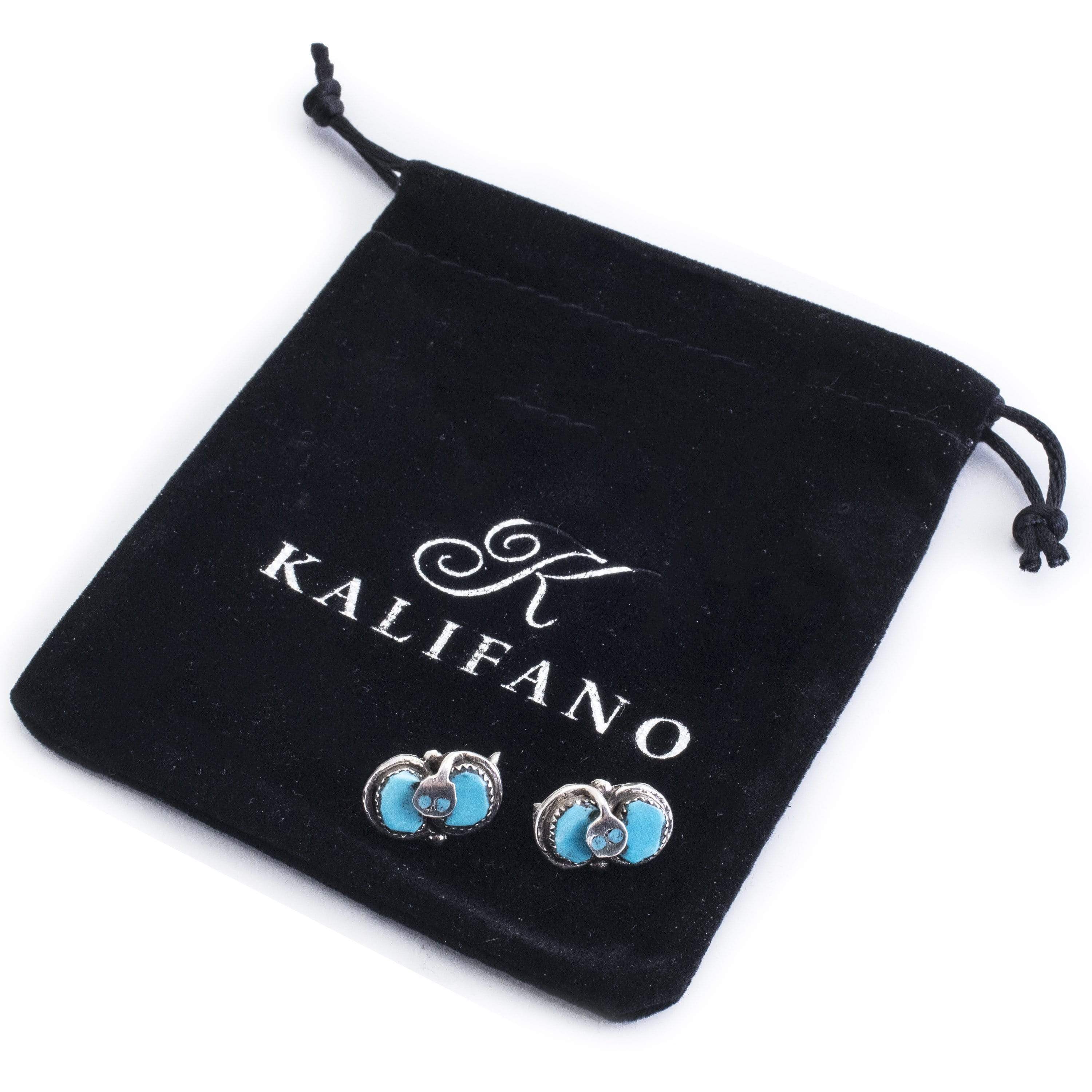 Kalifano Native American Jewelry Effie Calavaza Kingman Turquoise Petit Point USA Native American Made 925 Sterling Silver Earrings with Stud Backing NAE400.006