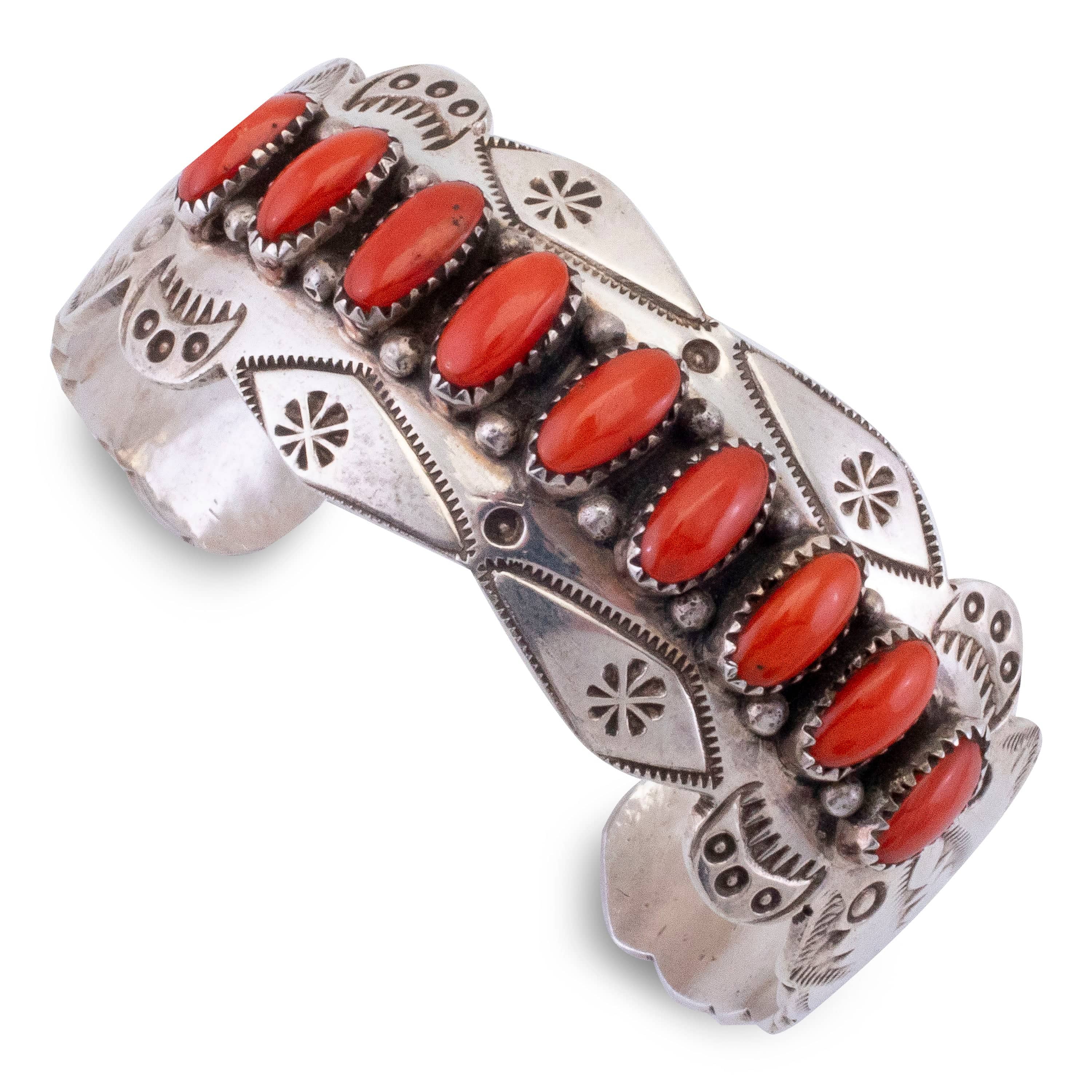 Kalifano Native American Jewelry Effie Garfield Navajo Coral USA Native American Made 925 Sterling Silver Cuff NAB3300.007