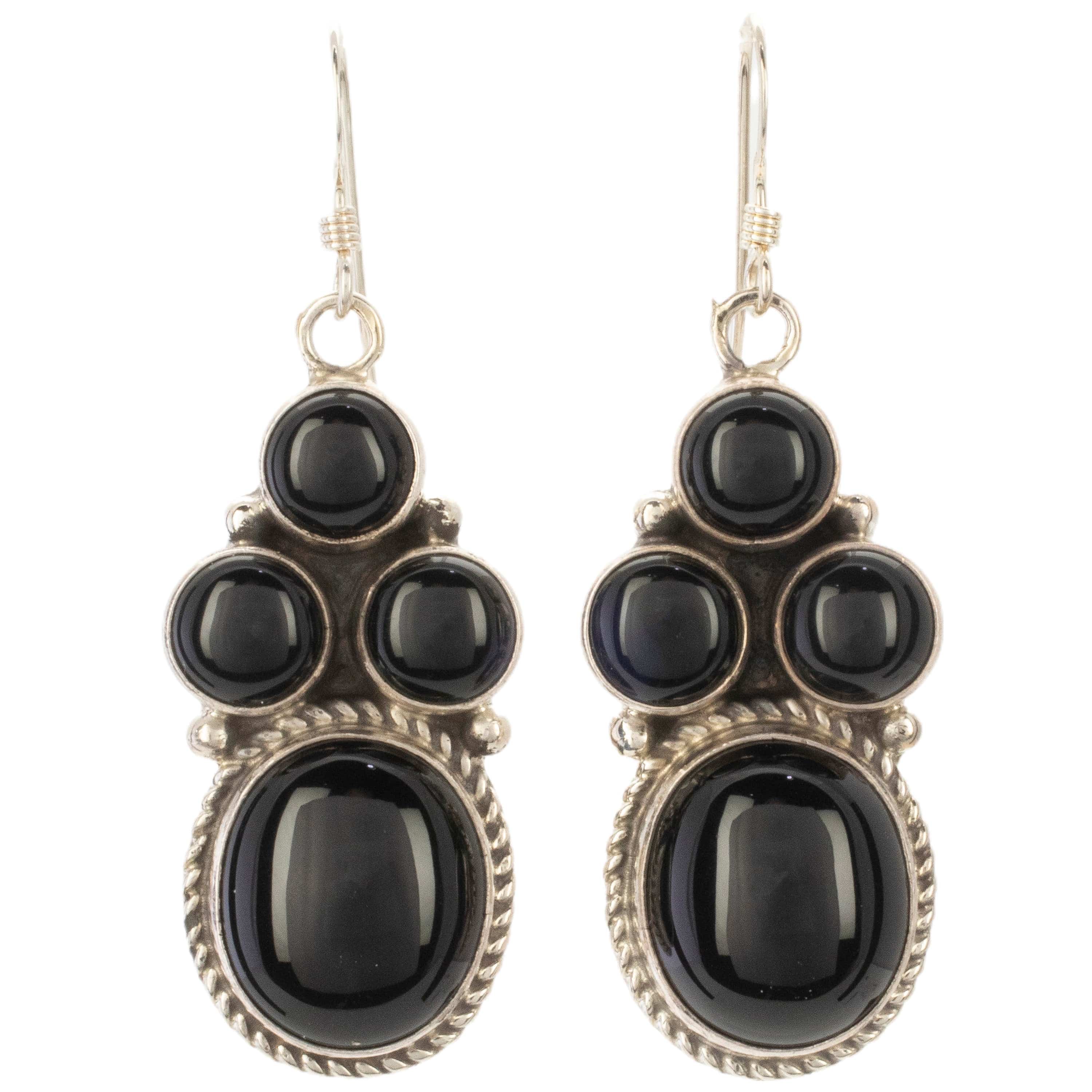 KALIFANO Native American Jewelry Ella Linkin Black Onyx USA Native American Made 925 Sterling Silver Dangle Earrings NAE300.011