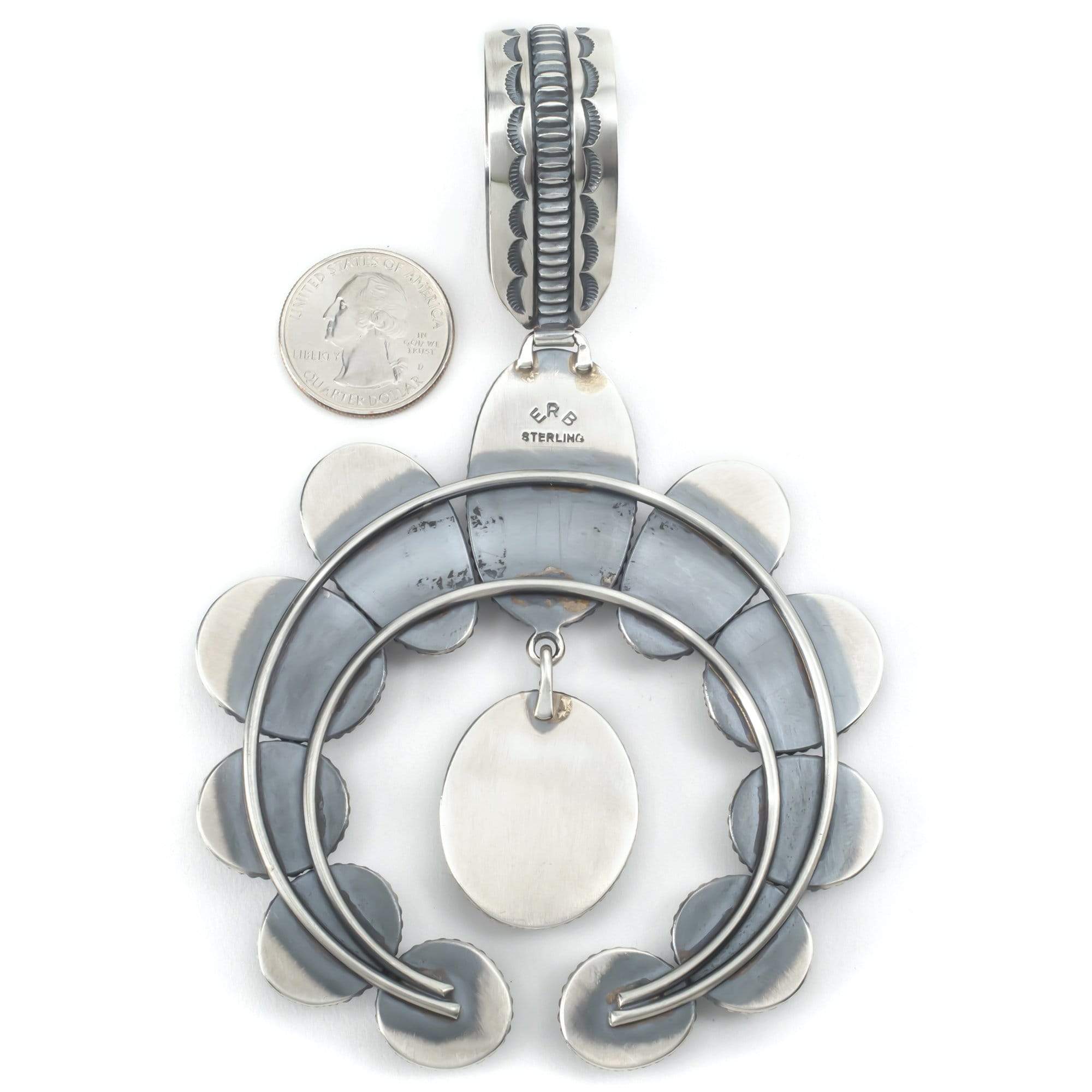 Kalifano Native American Jewelry Ernest Roy Begay Royston Turquoise USA Native American 925 Sterling Silver Naja Squash Blossom Pendant NAN5500.001