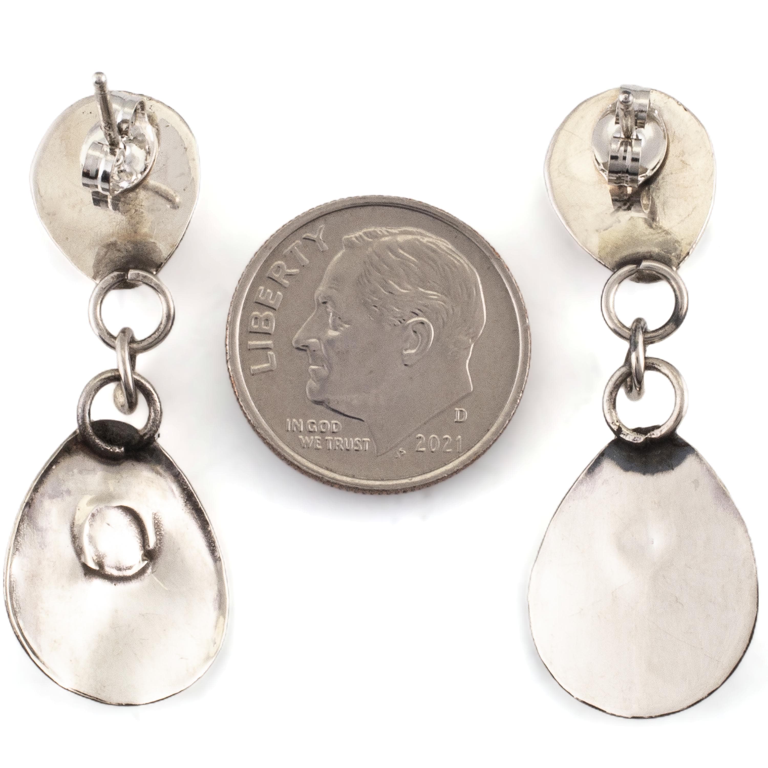 Kalifano Native American Jewelry Esther White Double Bear Claw with Coral Inlay USA Native American Made 925 Sterling Silver Dangly Earrings NAE150.012