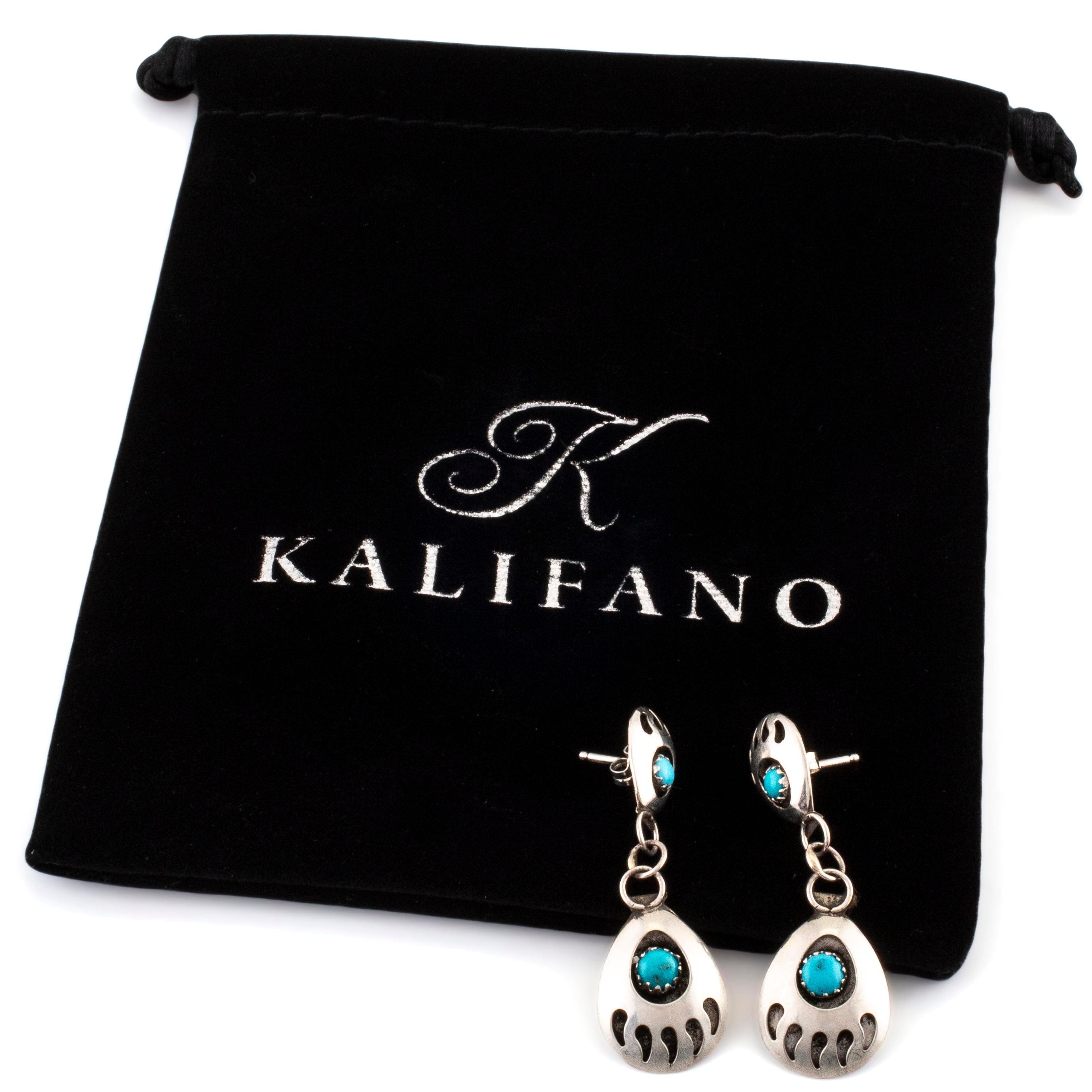 Kalifano Native American Jewelry Esther White Double Bear Claw with Turquoise Inlay USA Native American Made 925 Sterling Silver Dangly Earrings NAE150.011