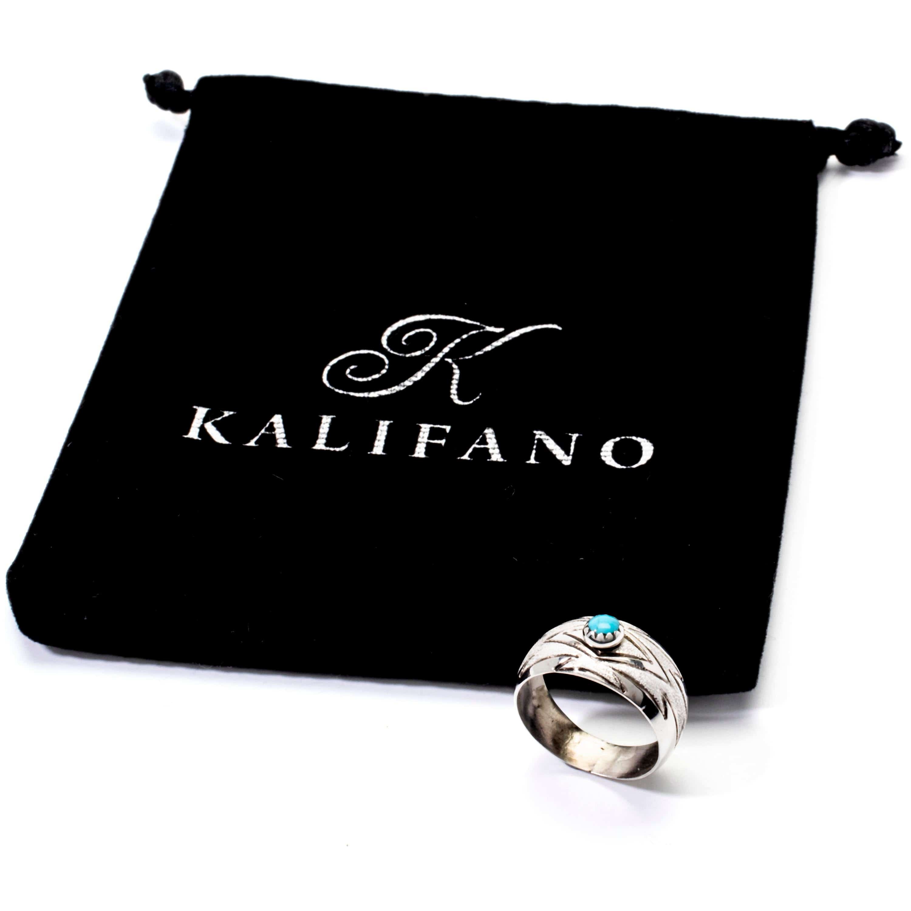 Kalifano Native American Jewelry Florence Tahe Navajo Kingman Turquoise USA Native American Made 925 Sterling Silver Ring