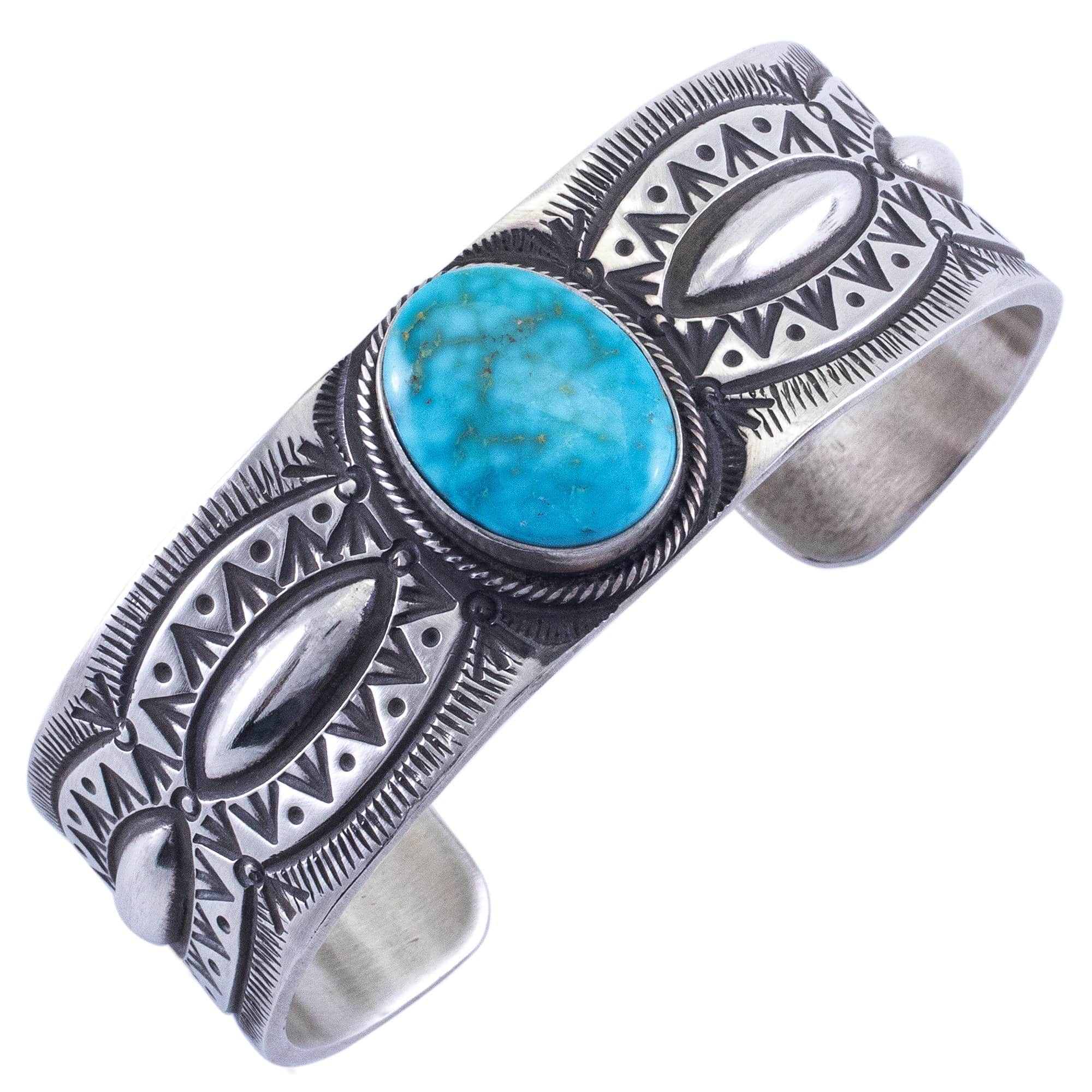 Kalifano Native American Jewelry H.S. Kingman Turquoise USA Native American Made 925 Sterling Silver Cuff NAB1300.003