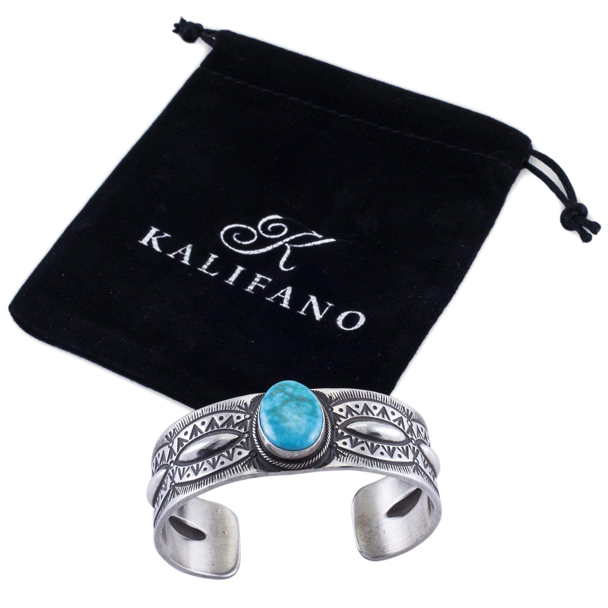 Kalifano Native American Jewelry H.S. Kingman Turquoise USA Native American Made 925 Sterling Silver Cuff NAB1300.003