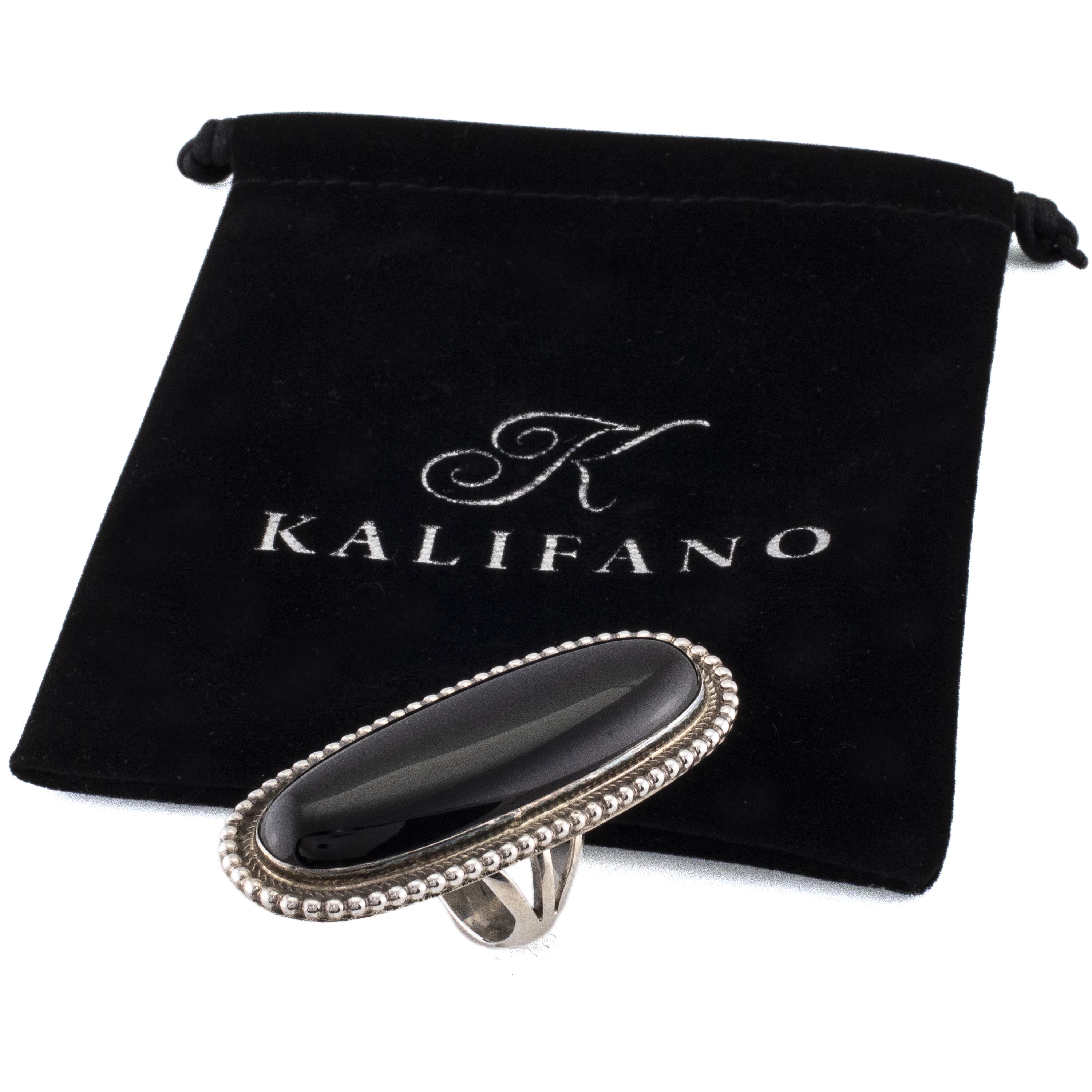 Kalifano Native American Jewelry Harold Joe Navajo Black Onyx USA Native American Made 925 Sterling Silver Ring