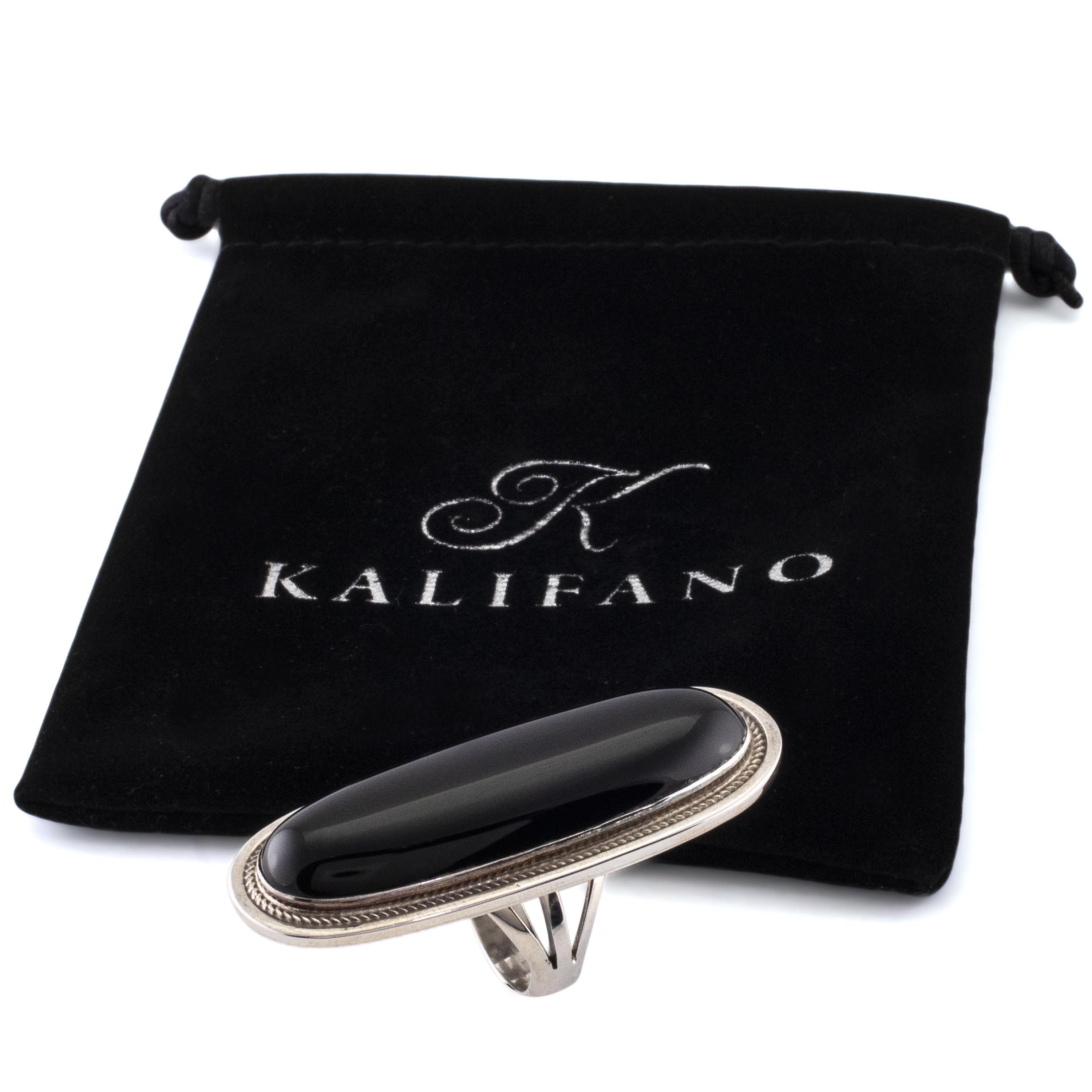 Kalifano Native American Jewelry Harold Joe Navajo Black Onyx USA Native American Made 925 Sterling Silver Ring