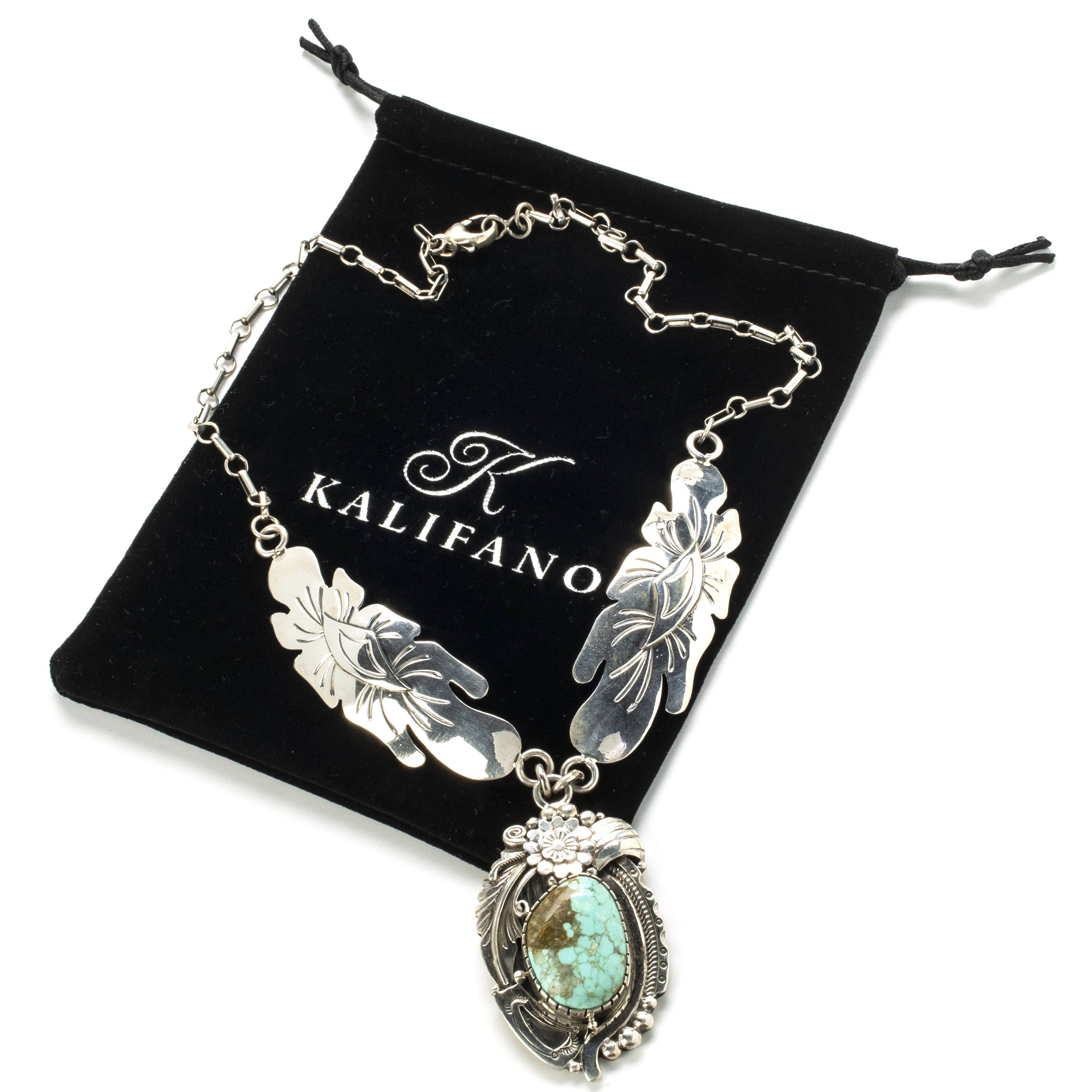 Kalifano Native American Jewelry Jimmy Lee #8 Turquoise from Nevada USA Native American Made 925 Sterling Silver Necklace NAN1950.001