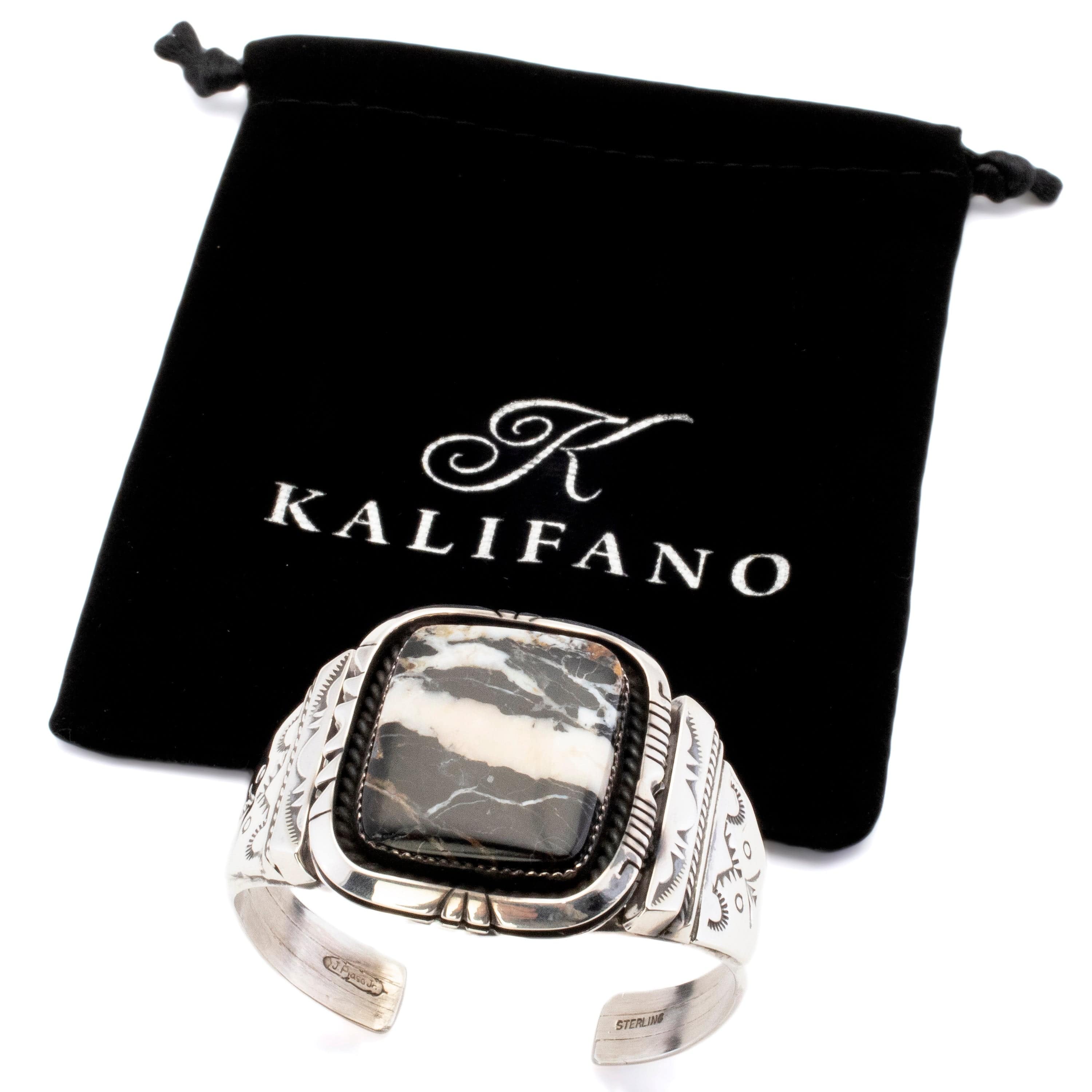 Kalifano Native American Jewelry Joe Piaso Jr. Navajo Square White Buffalo Turquoise USA Native American Made 925 Sterling Silver Cuff NAB3300.009