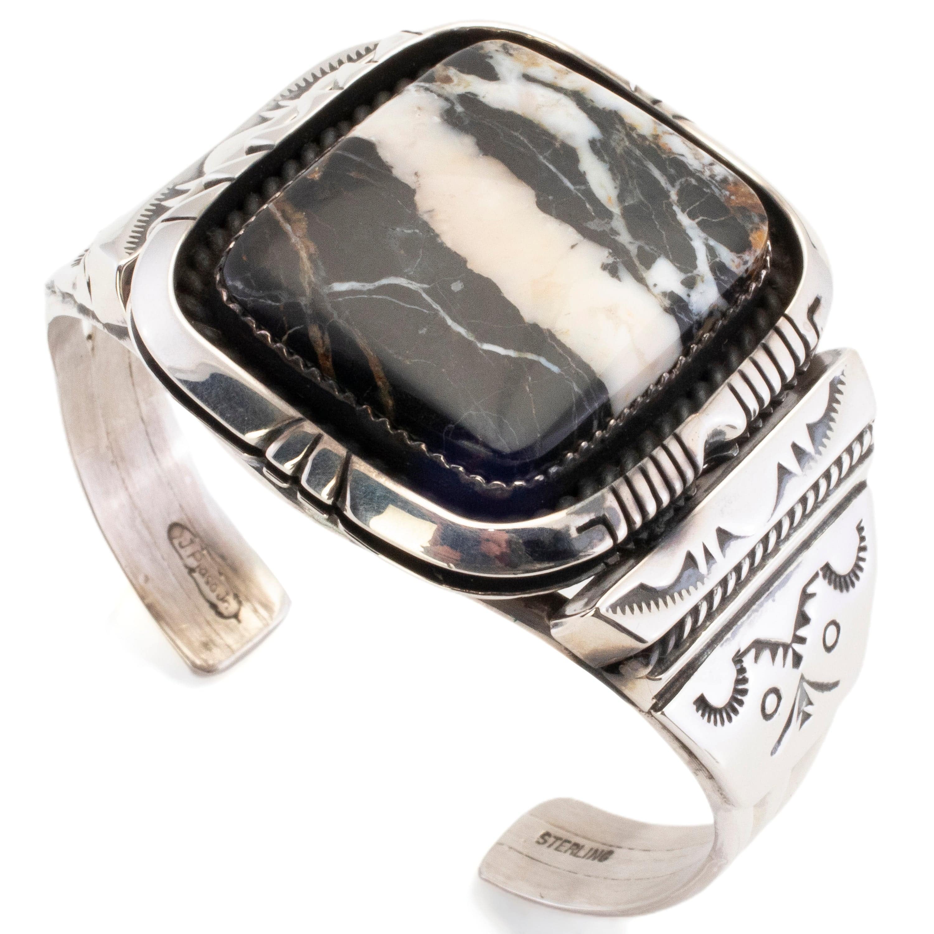 Kalifano Native American Jewelry Joe Piaso Jr. Navajo Square White Buffalo Turquoise USA Native American Made 925 Sterling Silver Cuff NAB3300.009