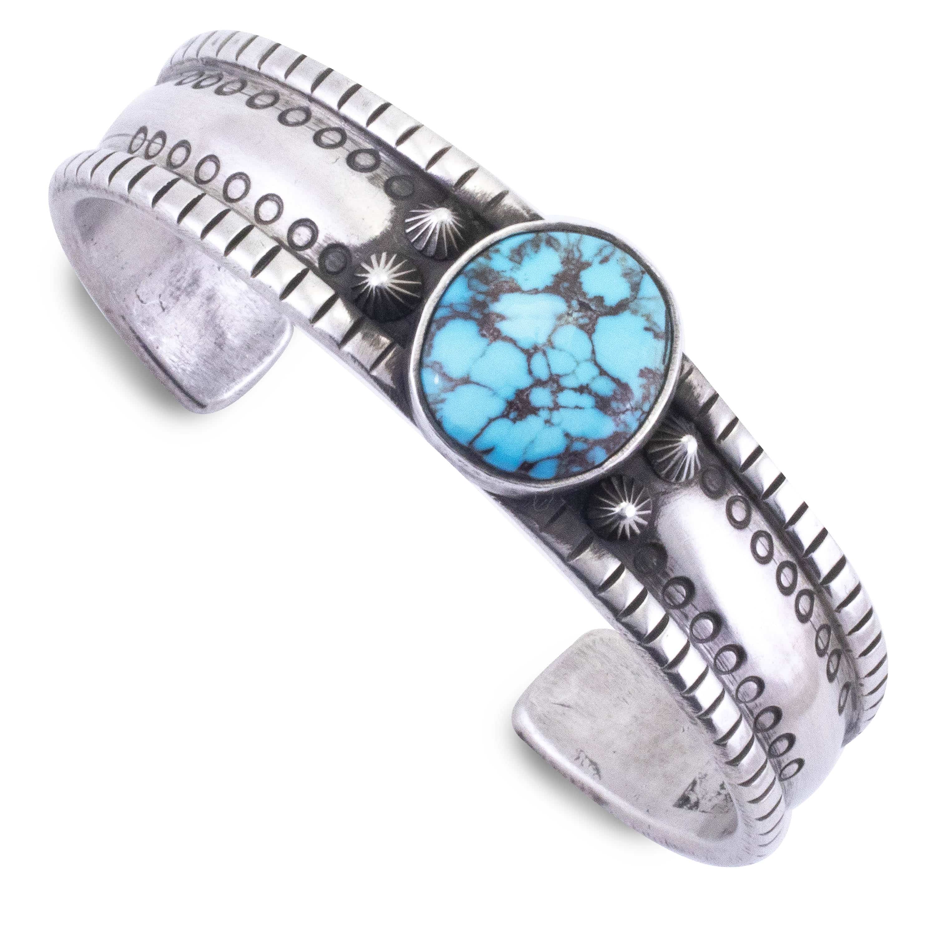 Kalifano Native American Jewelry Joel O'Neal Egyptian Turquoise USA Native American Made 925 Sterling Silver Cuff NAB2600.004