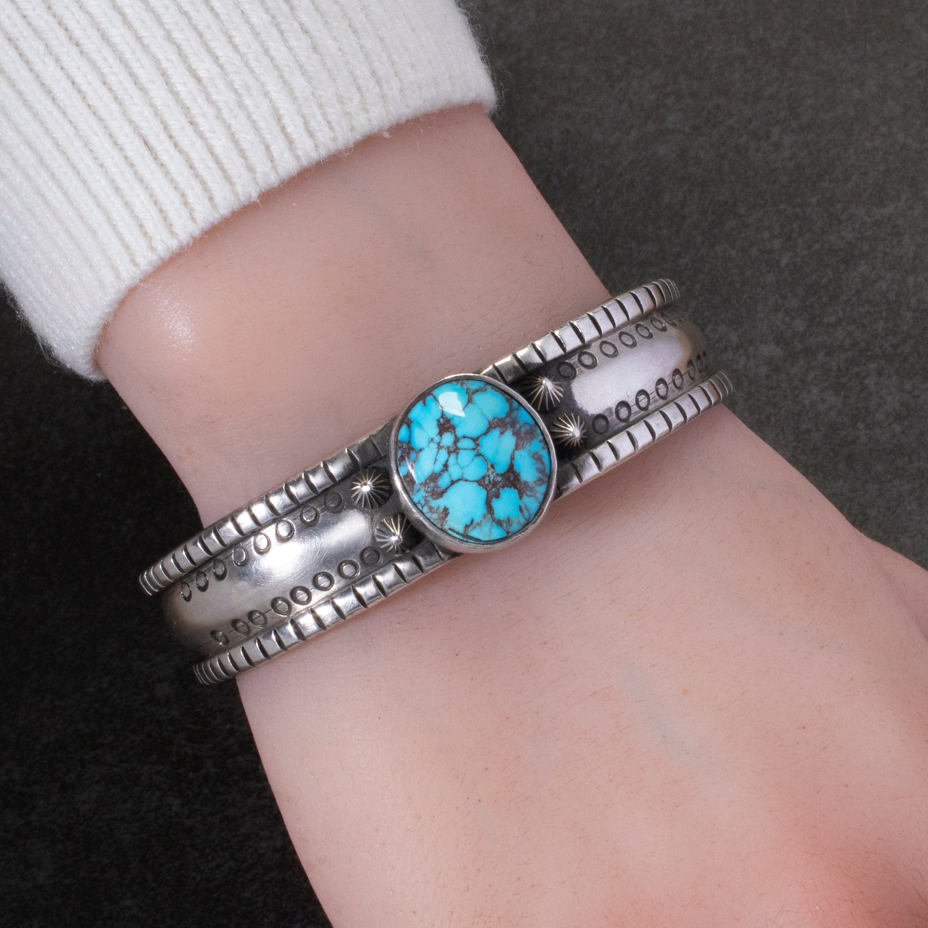Kalifano Native American Jewelry Joel O'Neal Egyptian Turquoise USA Native American Made 925 Sterling Silver Cuff NAB2600.004