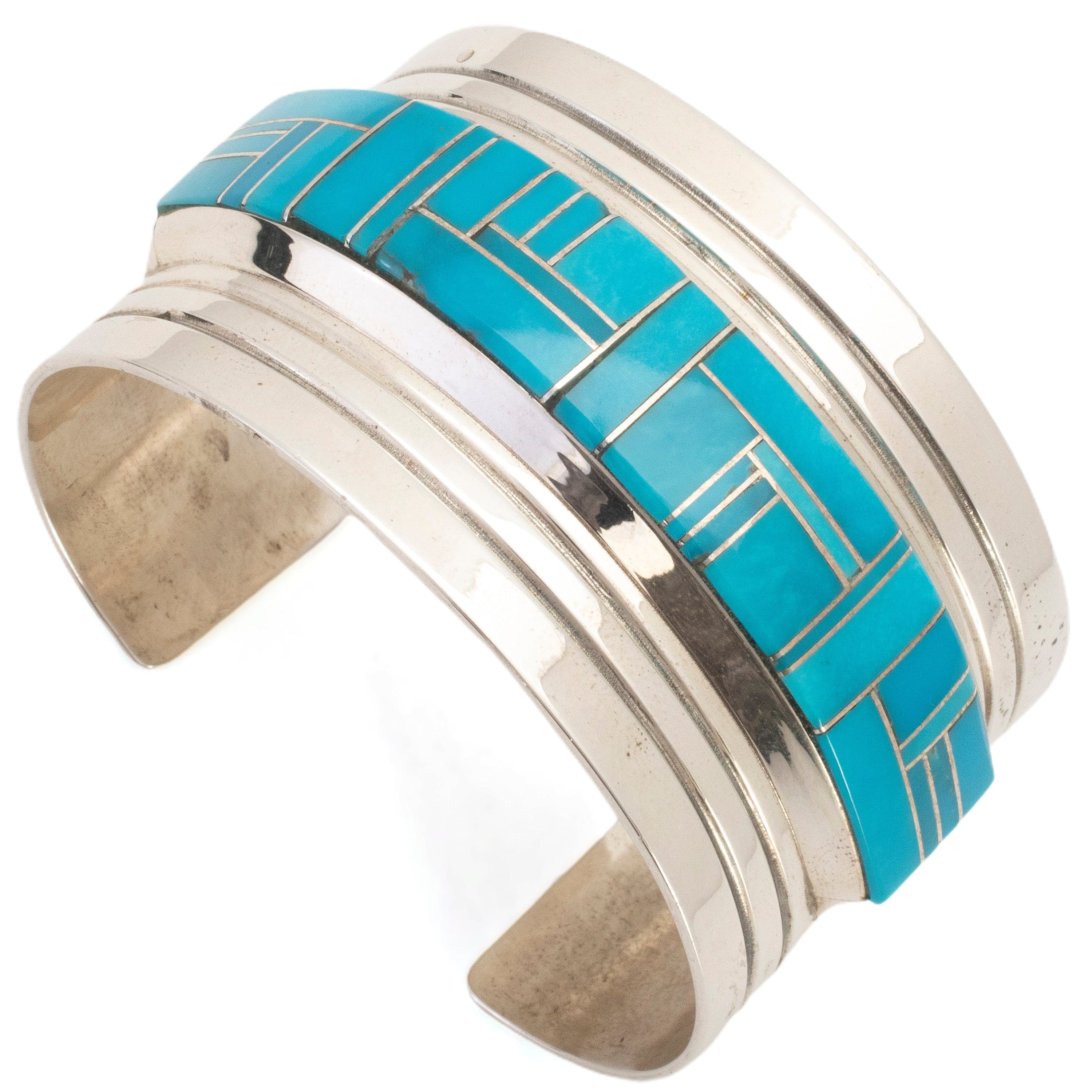 Kalifano Native American Jewelry John Nelson Navajo Kingman Turquoise Inlay USA Native American Made 925 Sterling Silver Cuff NAB3000.012