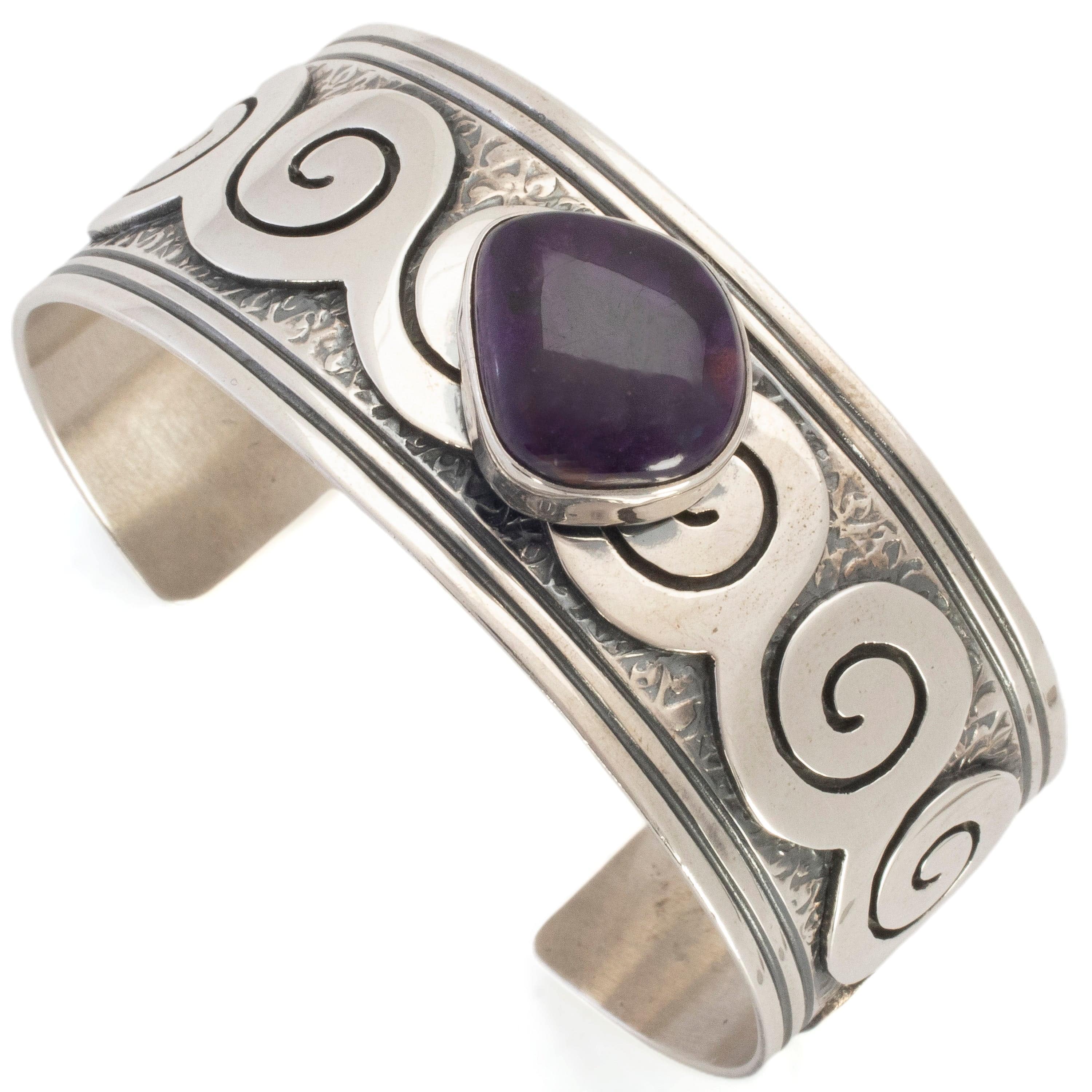 Kalifano Native American Jewelry Jonathan Mike Navajo Sugilite USA Native American Made 925 Sterling Silver Cuff NAB3600.008