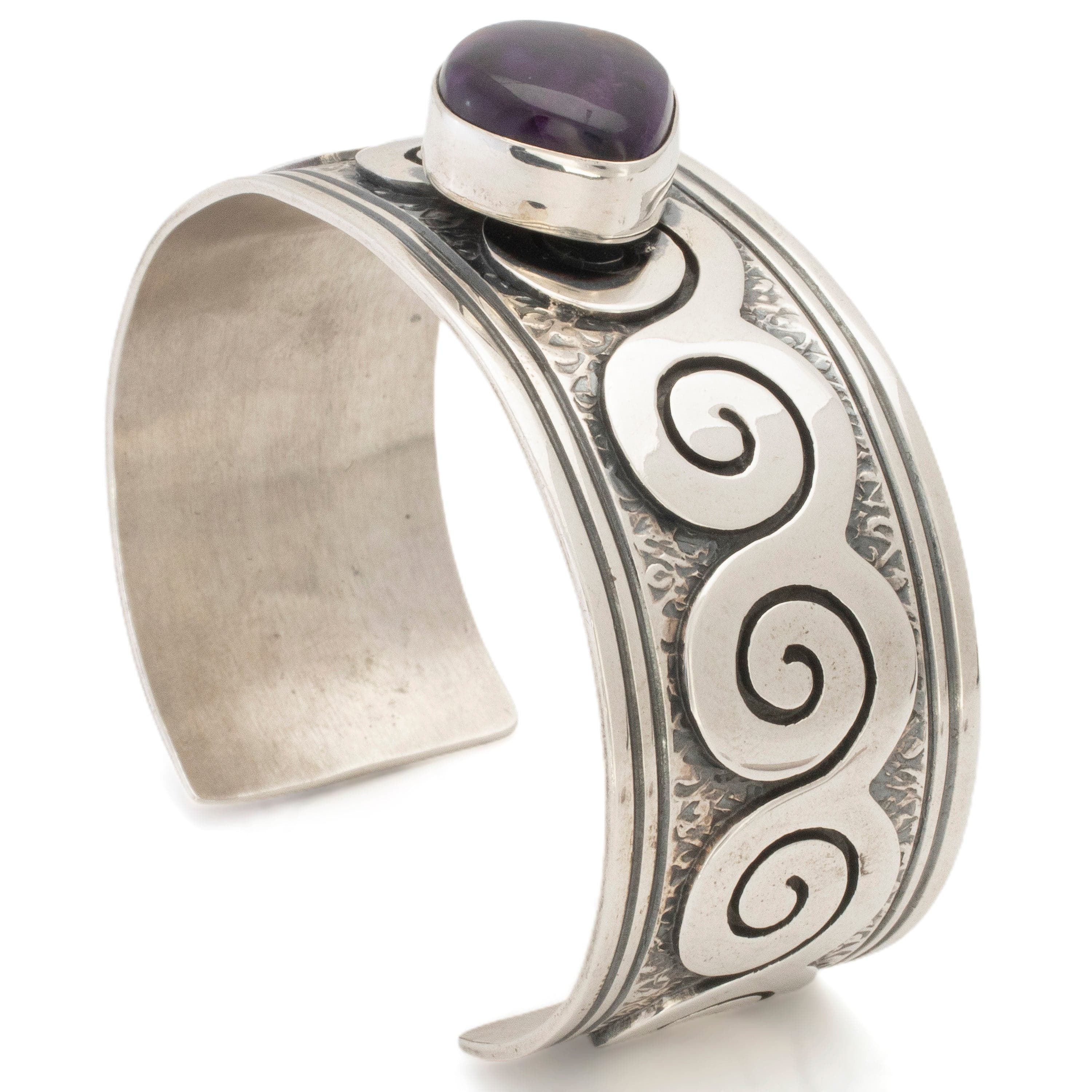 Kalifano Native American Jewelry Jonathan Mike Navajo Sugilite USA Native American Made 925 Sterling Silver Cuff NAB3600.008