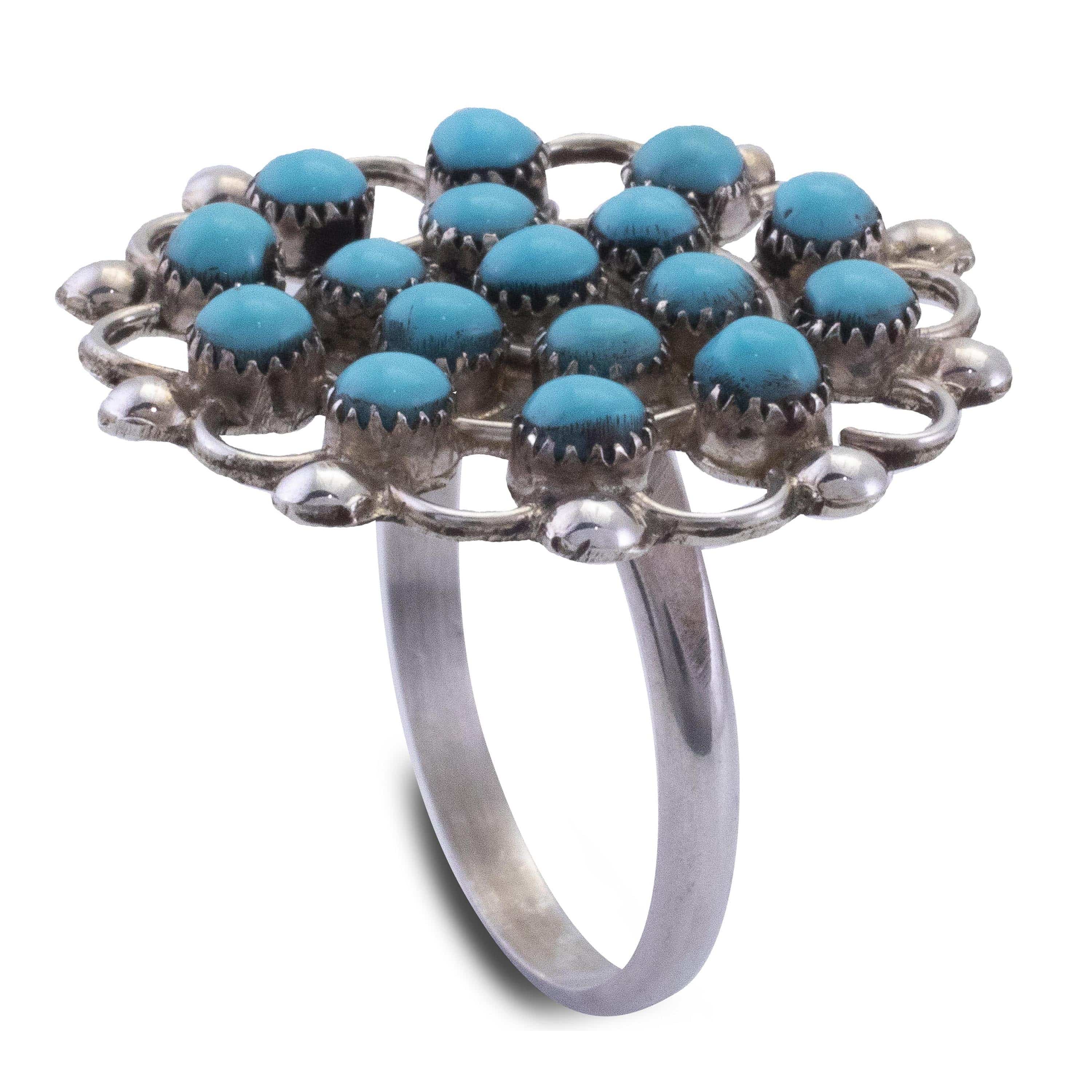 Kalifano Native American Jewelry Kallestewa Kingman Turquoise Zuni Petit Point USA Native American Made 925 Sterling Silver Ring