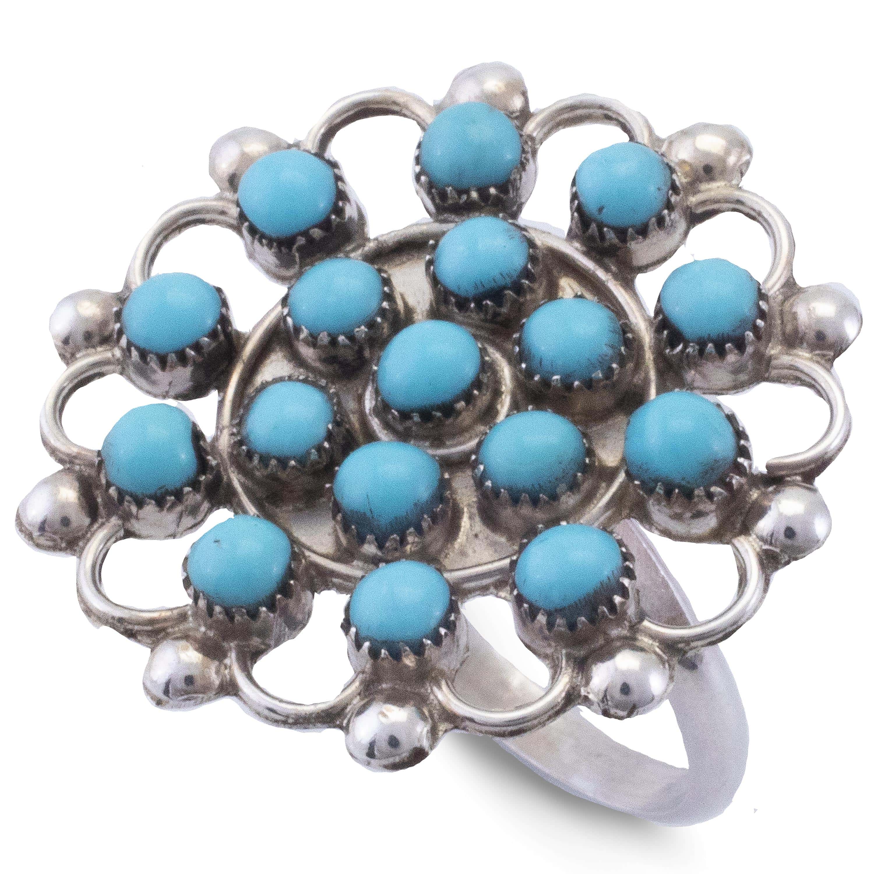 Kalifano Native American Jewelry Kallestewa Kingman Turquoise Zuni Petit Point USA Native American Made 925 Sterling Silver Ring