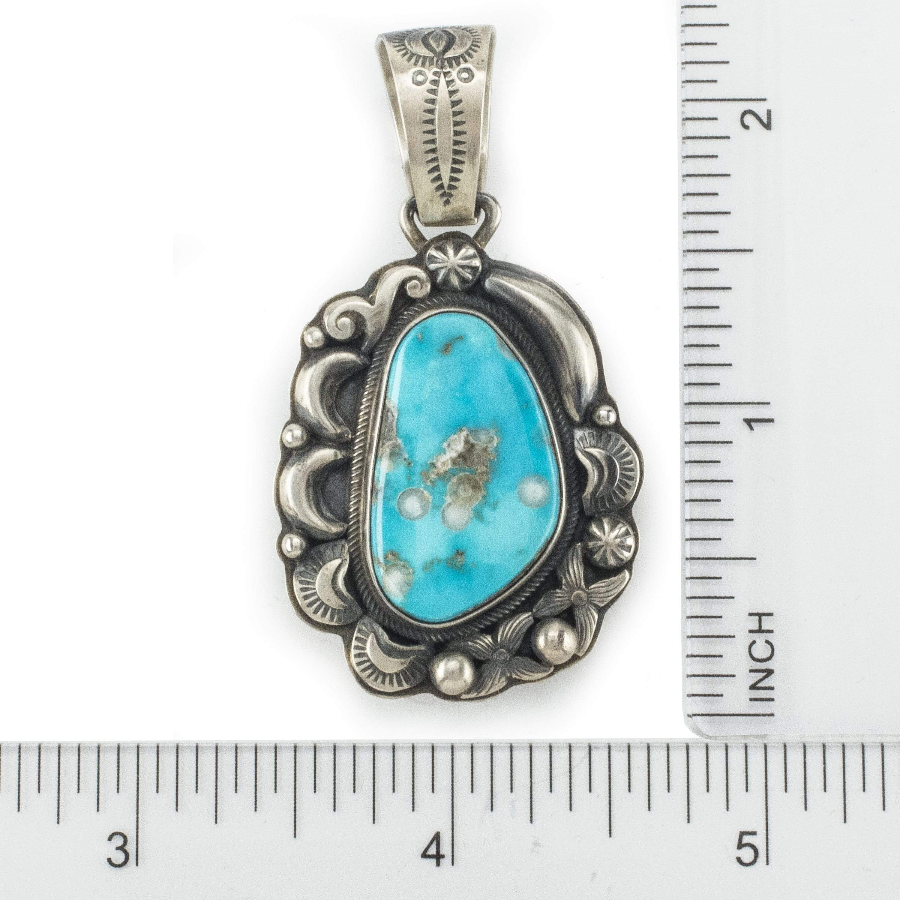 Kalifano Native American Jewelry Kathleen Chavez Kingman Turquoise USA Native American Made 925 Sterling Silver Pendant NAN600.014