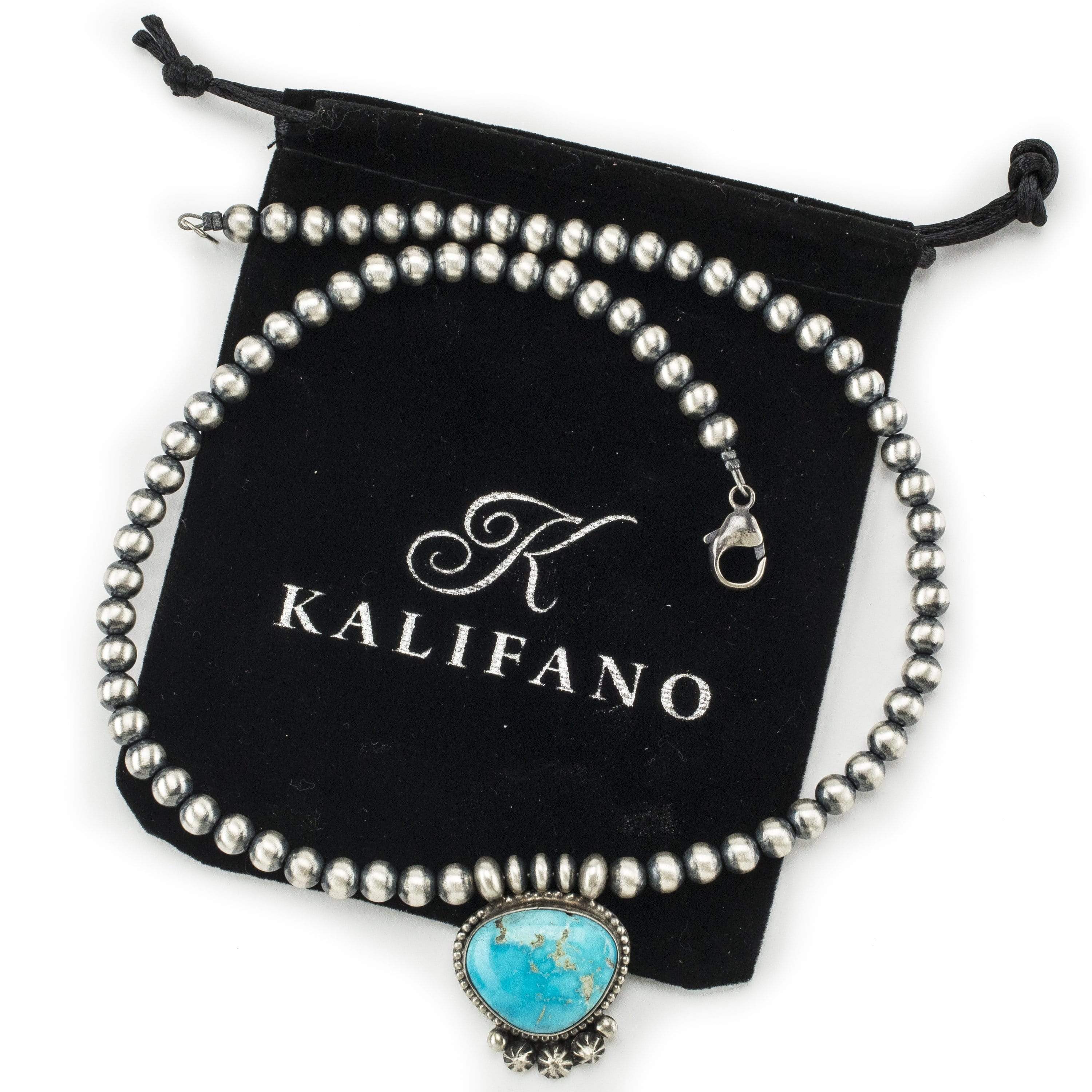 Kalifano Native American Jewelry Kee-J Sonoran Rose Turquoise Pendant and Attached Navajo Pearl USA Native American Made 925 Sterling Silver Necklace NAN1300.003