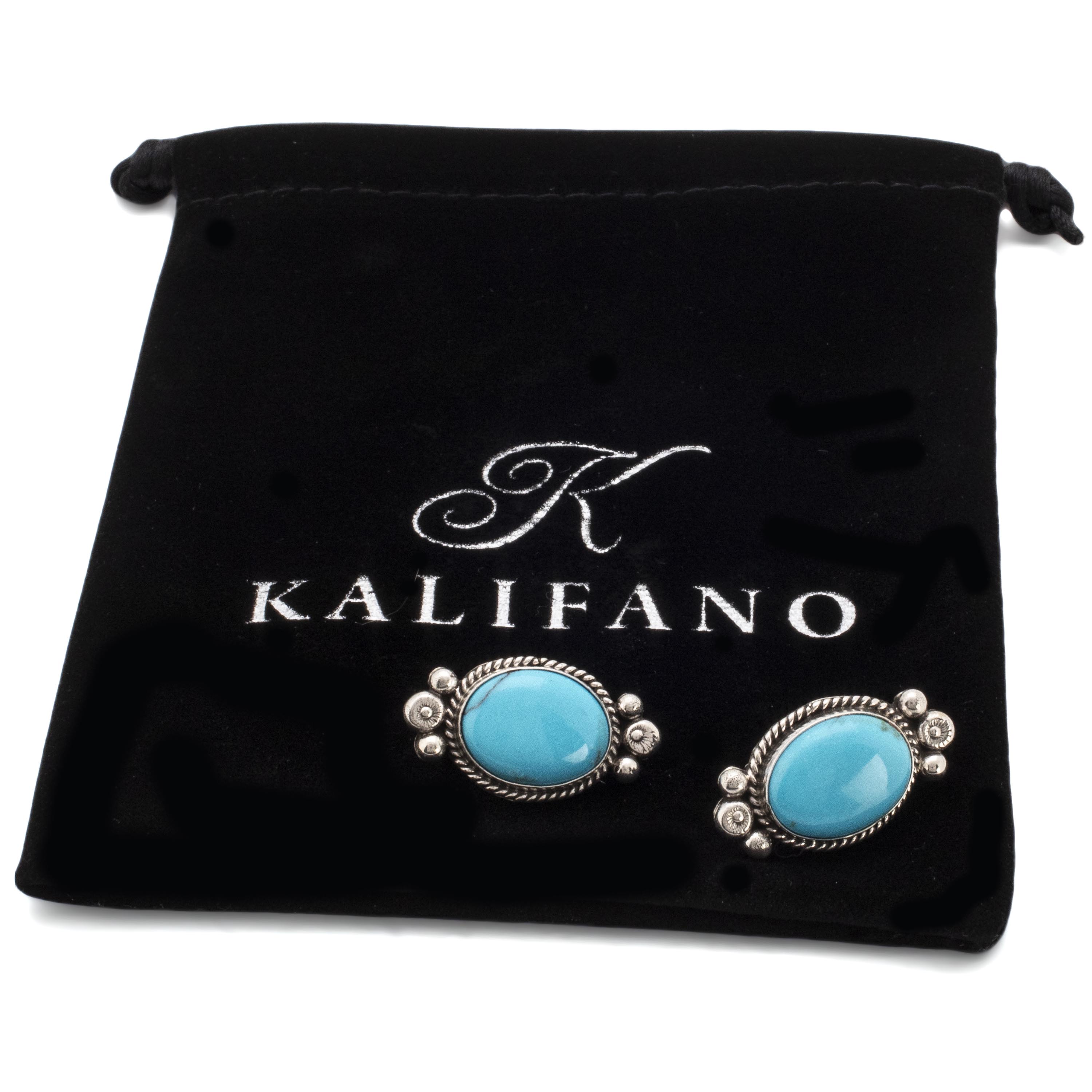 Kalifano Native American Jewelry Kingman Turquoise USA Native American Made Sterling Silver  Earrings NAE550.001