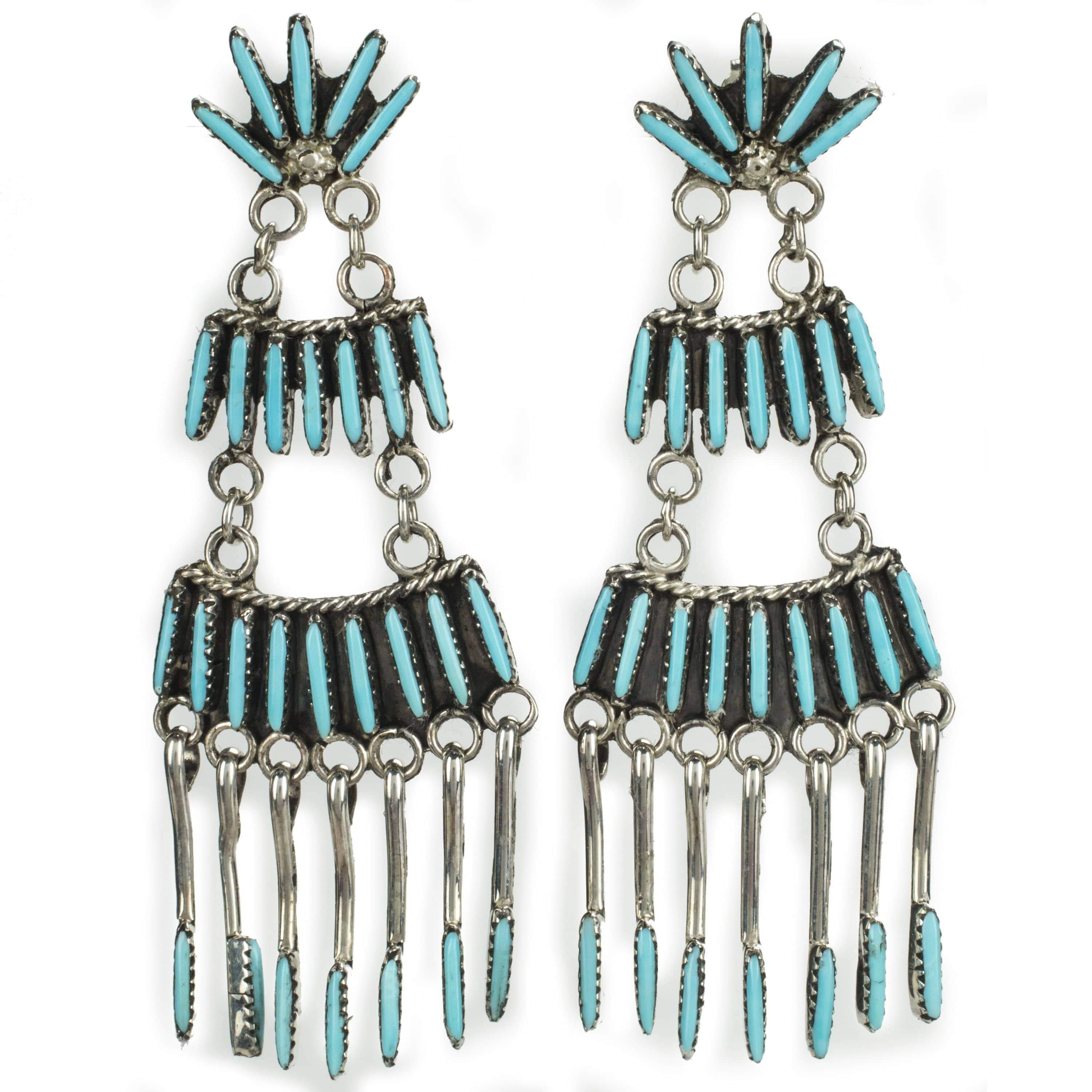 Kalifano Native American Jewelry Kingman Turquoise Zuni Needle Point USA Native American Made 925 Sterling Silver Earrings with Stud Backing NAE1200.005