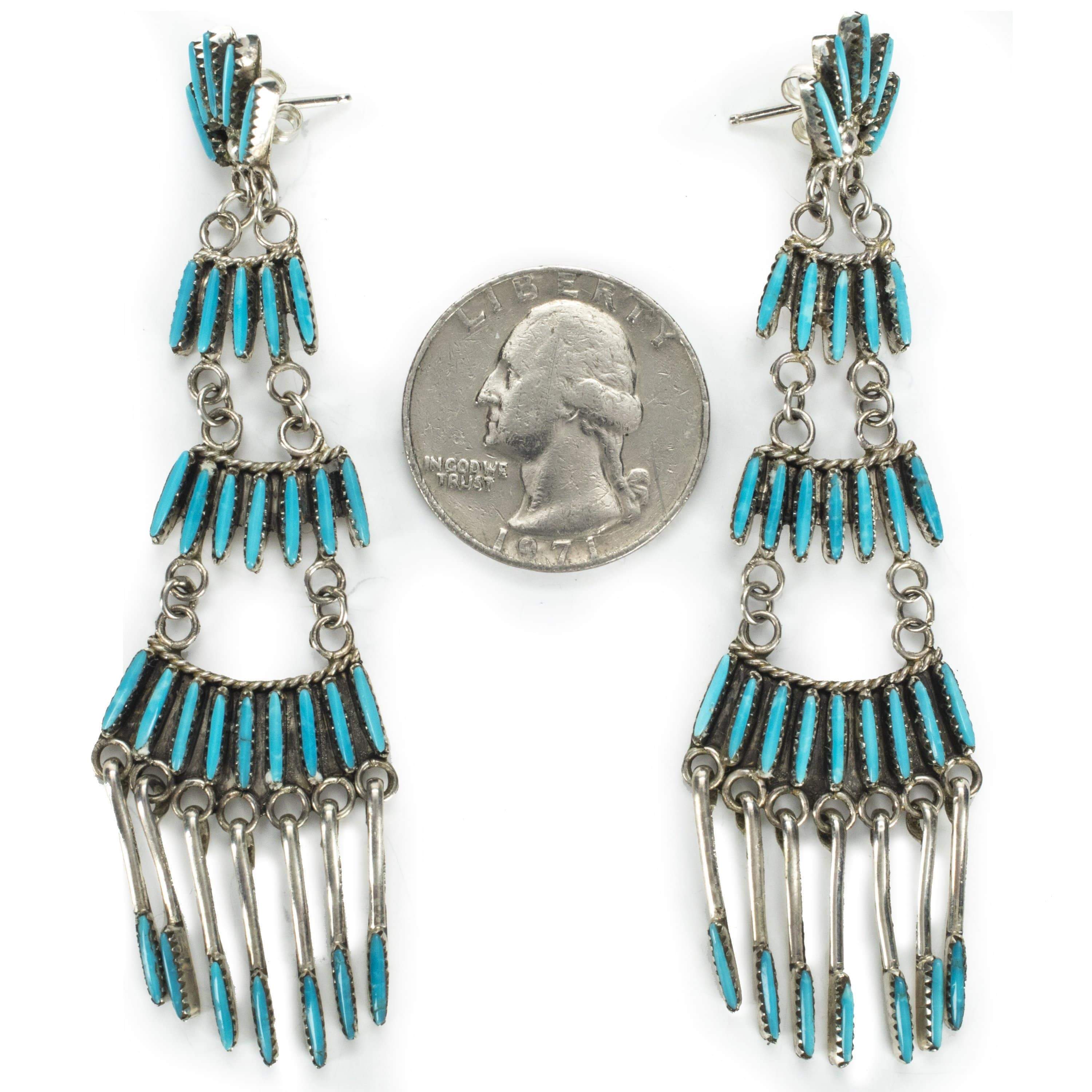 Kalifano Native American Jewelry Kingman Turquoise Zuni Needle Point USA Native American Made 925 Sterling Silver Earrings with Stud Backing NAE1400.001