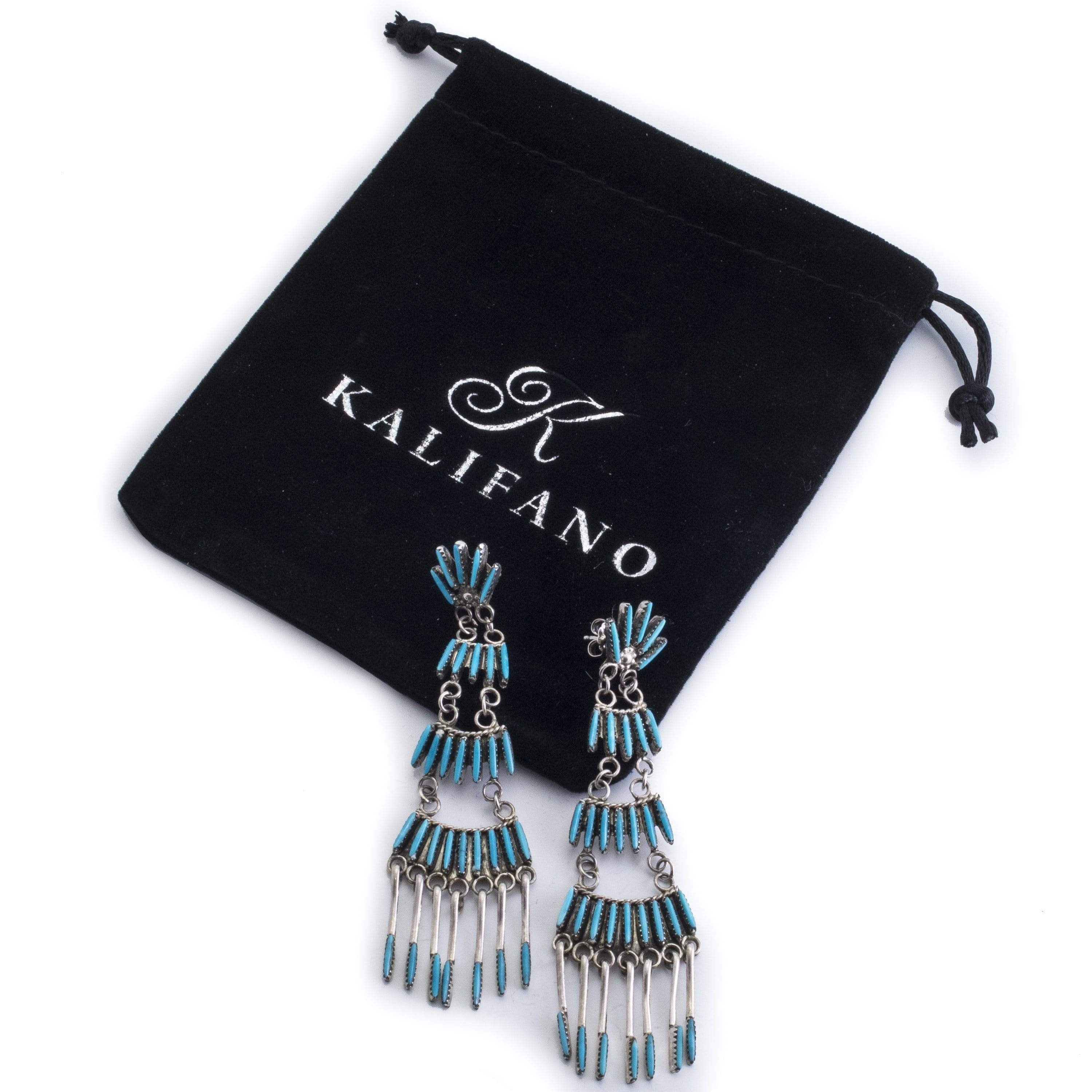 Kalifano Native American Jewelry Kingman Turquoise Zuni Needle Point USA Native American Made 925 Sterling Silver Earrings with Stud Backing NAE1400.001