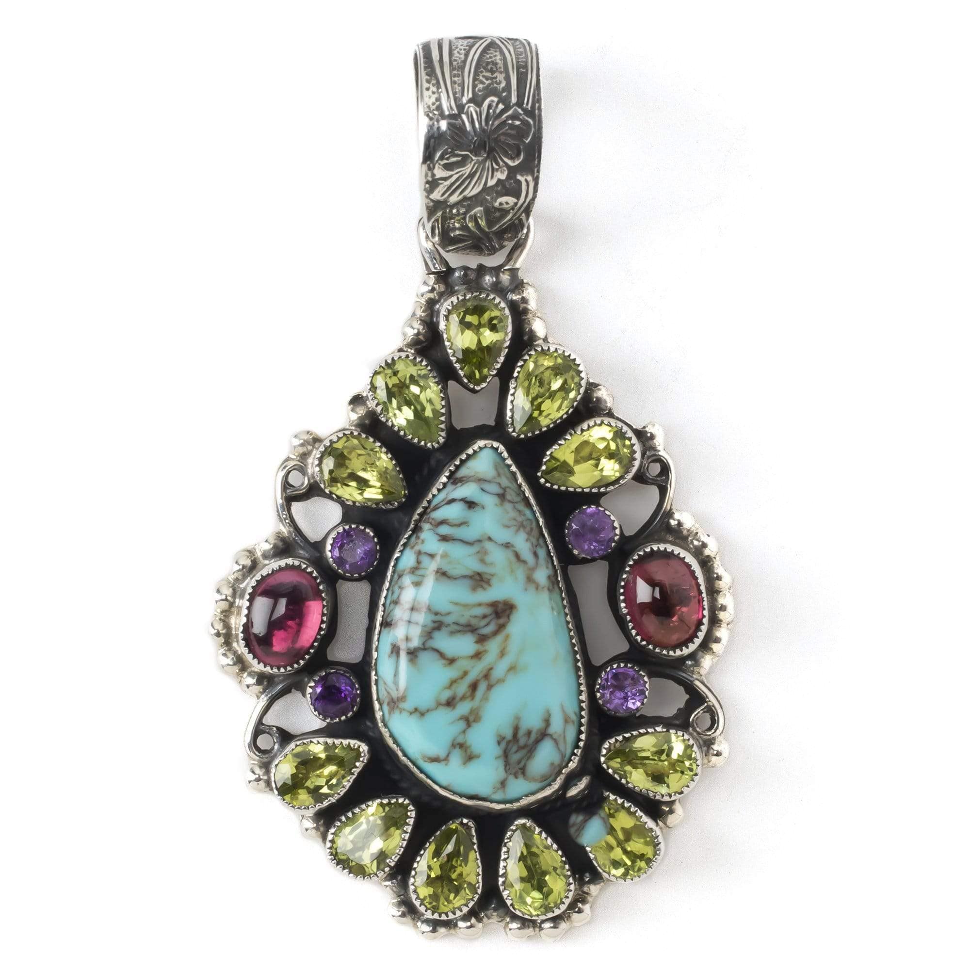 Kalifano Native American Jewelry Leo Feeney Amethyst, Peridot, and Pink Tourmaline USA Native American Made 925 Sterling Silver Pendant NAN1600.001