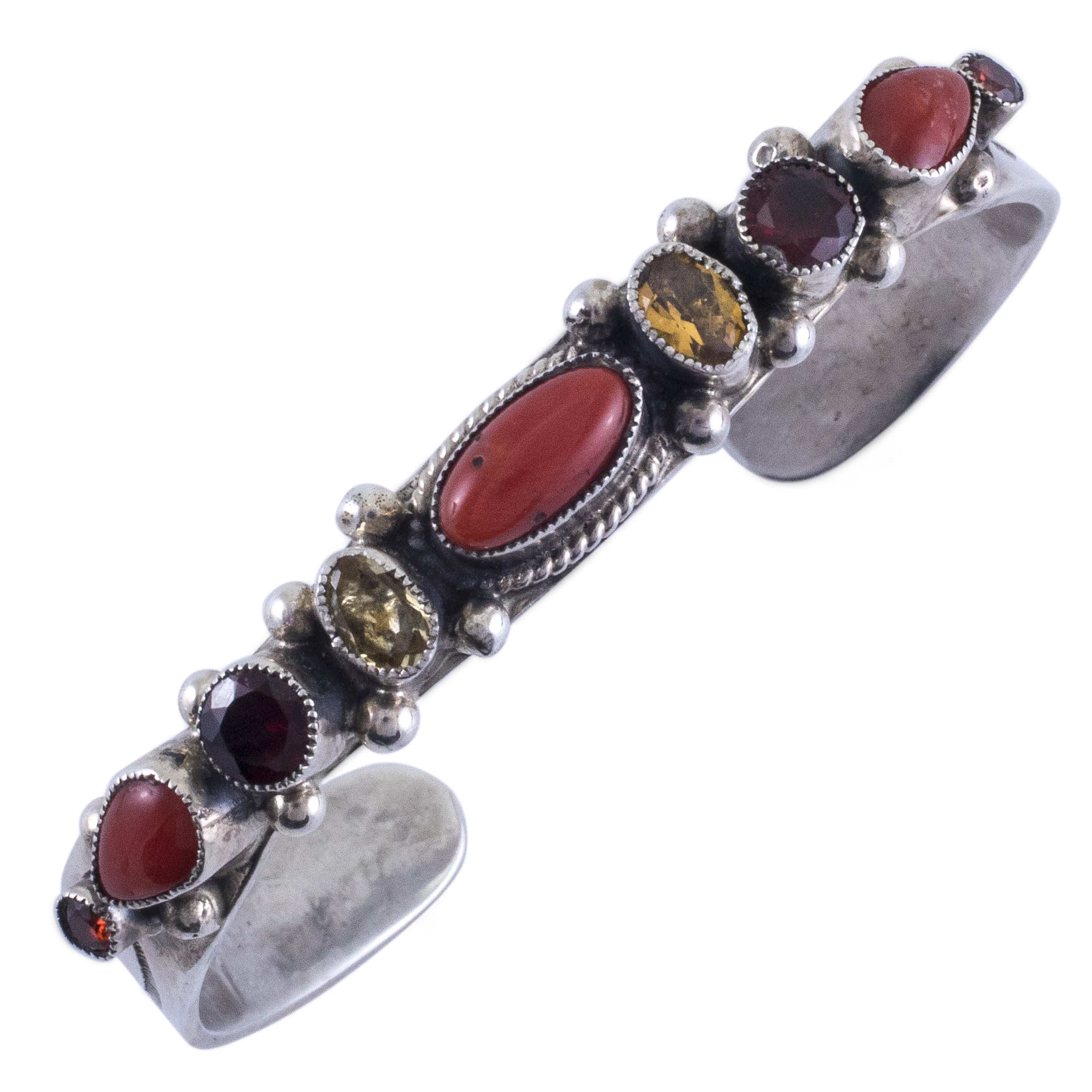 Kalifano Native American Jewelry Leo Feeney Coral, Citrine, and Garnet USA Native American Made 925 Sterling Silver Cuff NAB1600.005