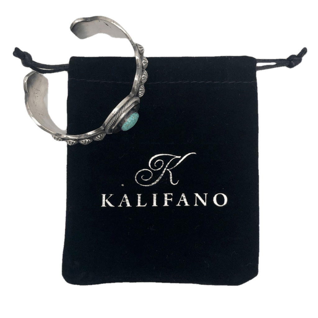 Kalifano Native American Jewelry Leon Martinez #8 Spider Web Turquoise Native American 925 Sterling Silver Cuff NAB3750.001