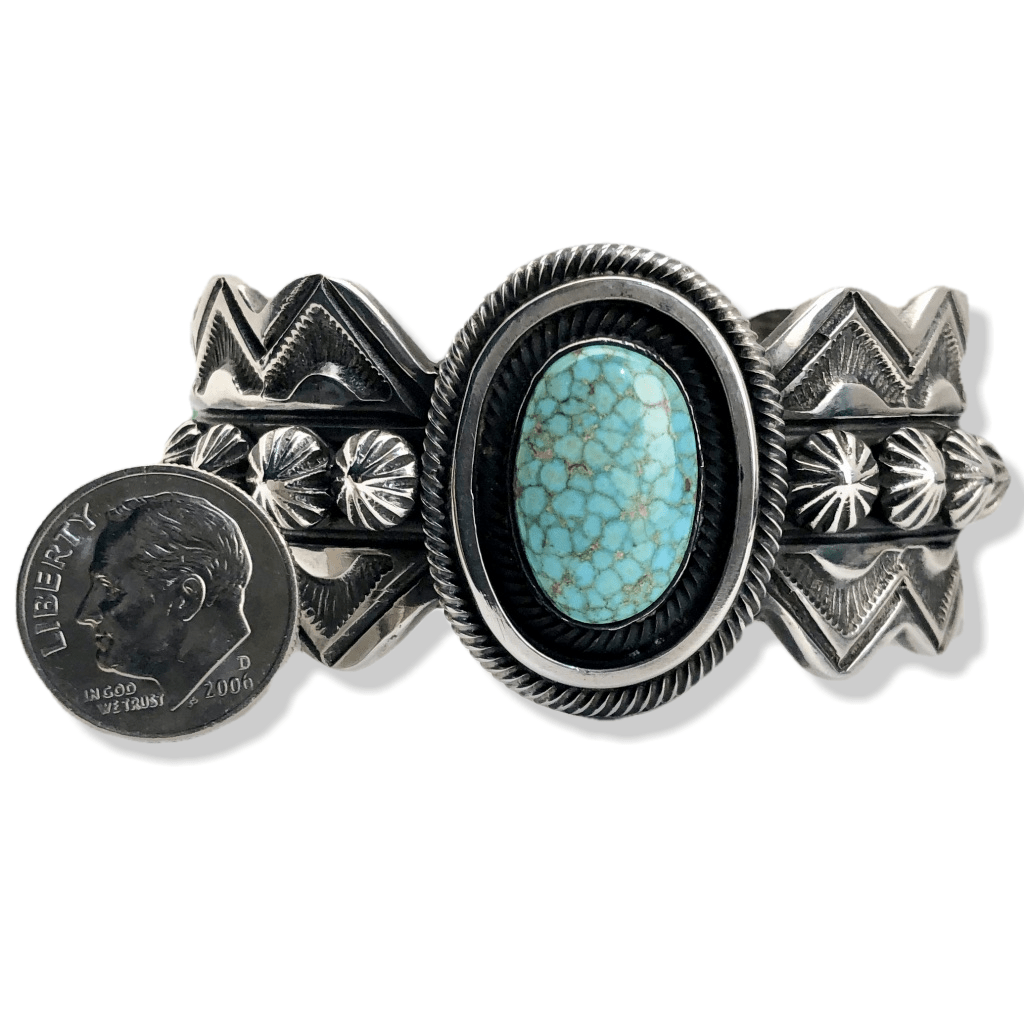 Kalifano Native American Jewelry Leon Martinez #8 Spider Web Turquoise Native American 925 Sterling Silver Cuff NAB3750.001