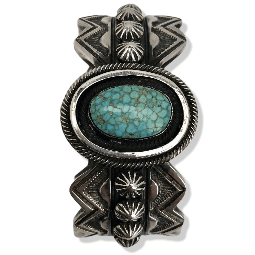 Kalifano Native American Jewelry Leon Martinez #8 Spider Web Turquoise Native American 925 Sterling Silver Cuff NAB3750.001