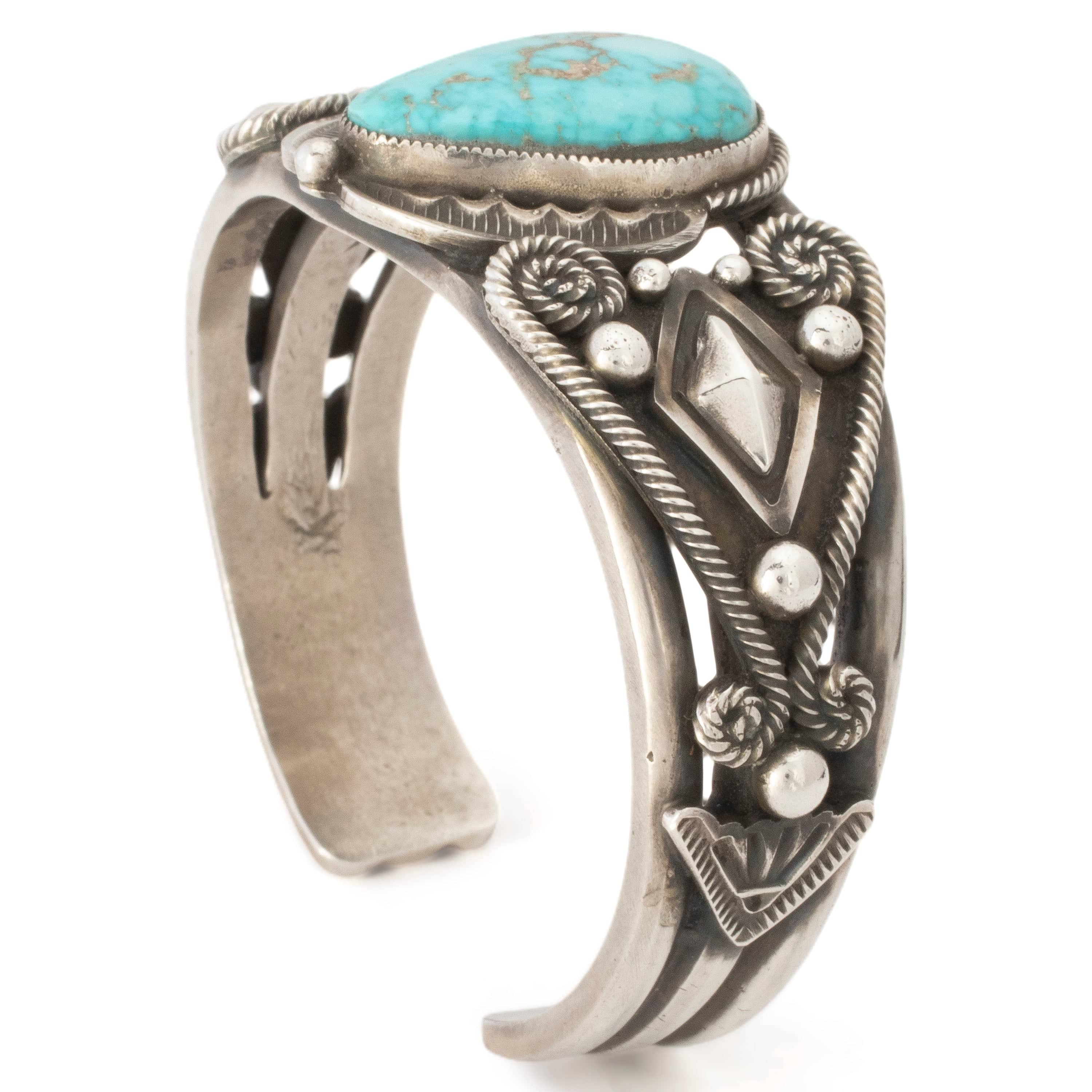 Kalifano Native American Jewelry Leon Martinez Navajo Blue Carico Lake Turquoise USA Native American Made 925 Sterling Silver Cuff NAB3300.004