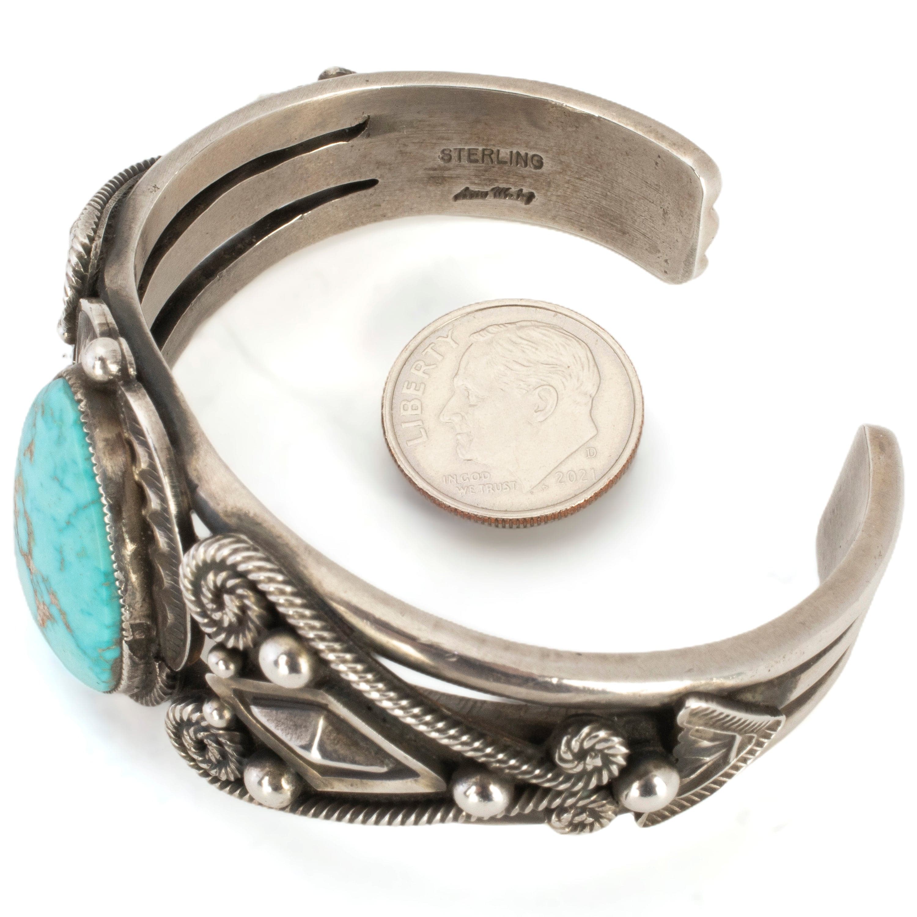 Kalifano Native American Jewelry Leon Martinez Navajo Blue Carico Lake Turquoise USA Native American Made 925 Sterling Silver Cuff NAB3300.004