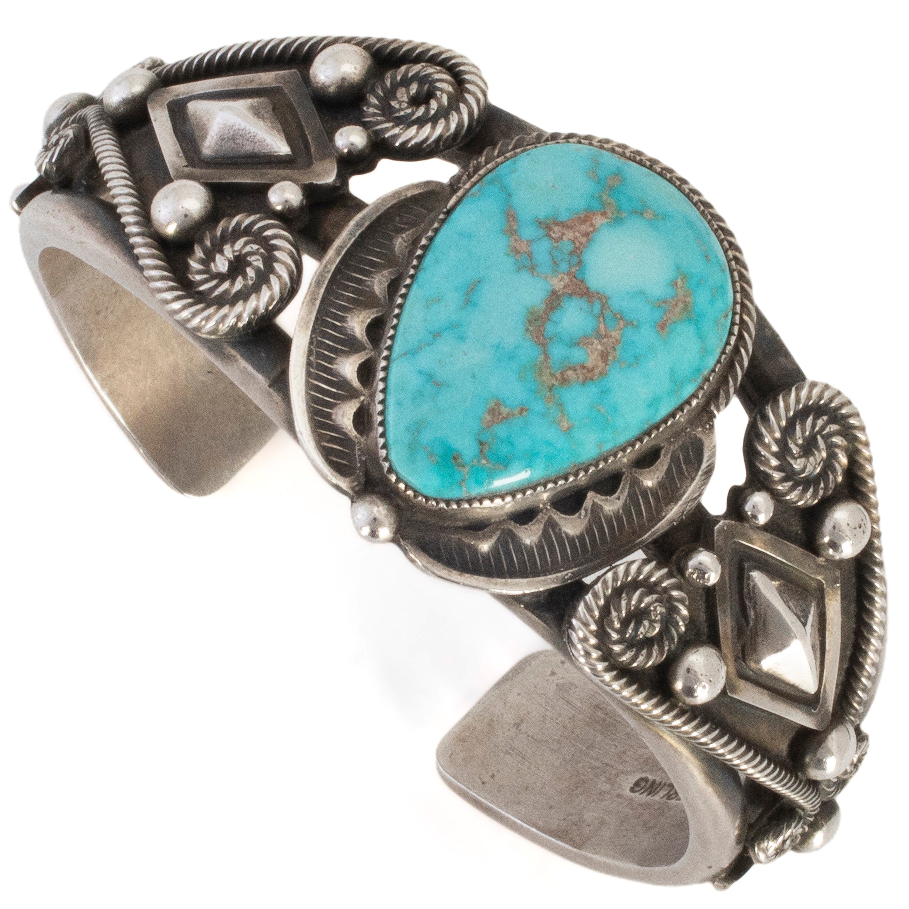 Kalifano Native American Jewelry Leon Martinez Navajo Blue Carico Lake Turquoise USA Native American Made 925 Sterling Silver Cuff NAB3300.004