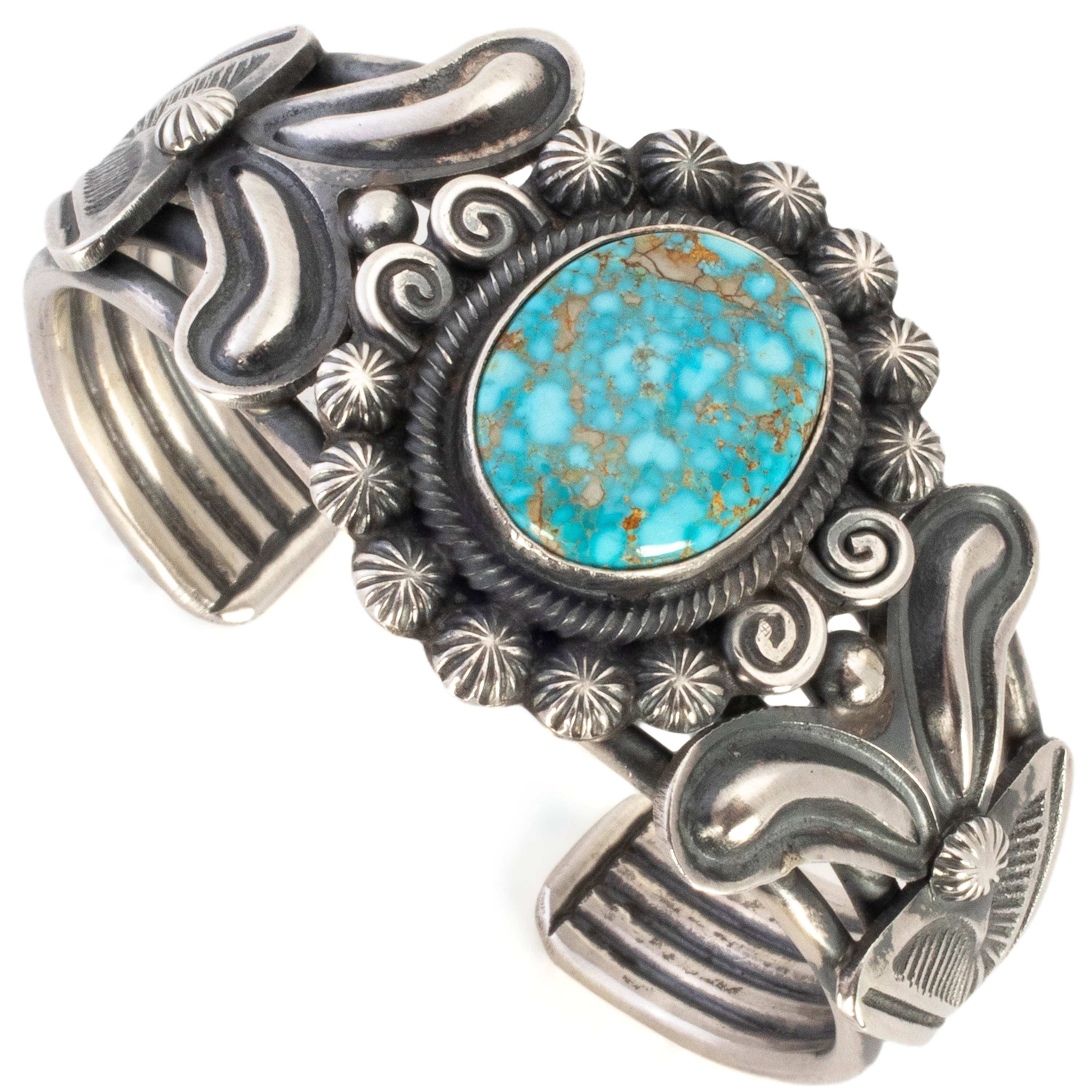 Kalifano Native American Jewelry Leon Martinez Navajo Waterweb Kingman Turquoise USA Native American Made 925 Sterling Silver Cuff NAB3300.006