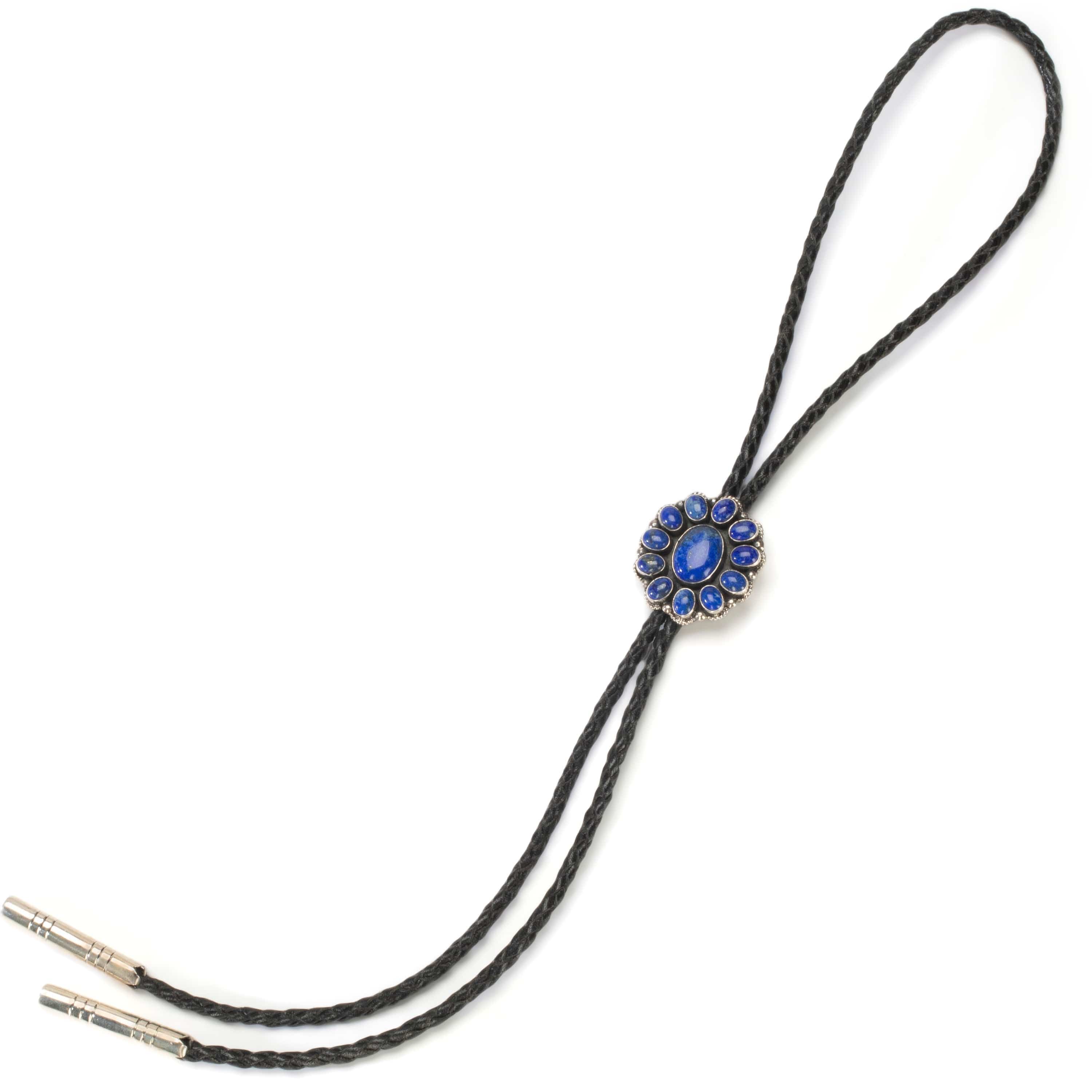 Kalifano Native American Jewelry Lewistus Silversmith Navajo Lapis Flower USA Native American Made 925 Sterling Silver Bolo Tie NABT2200.001