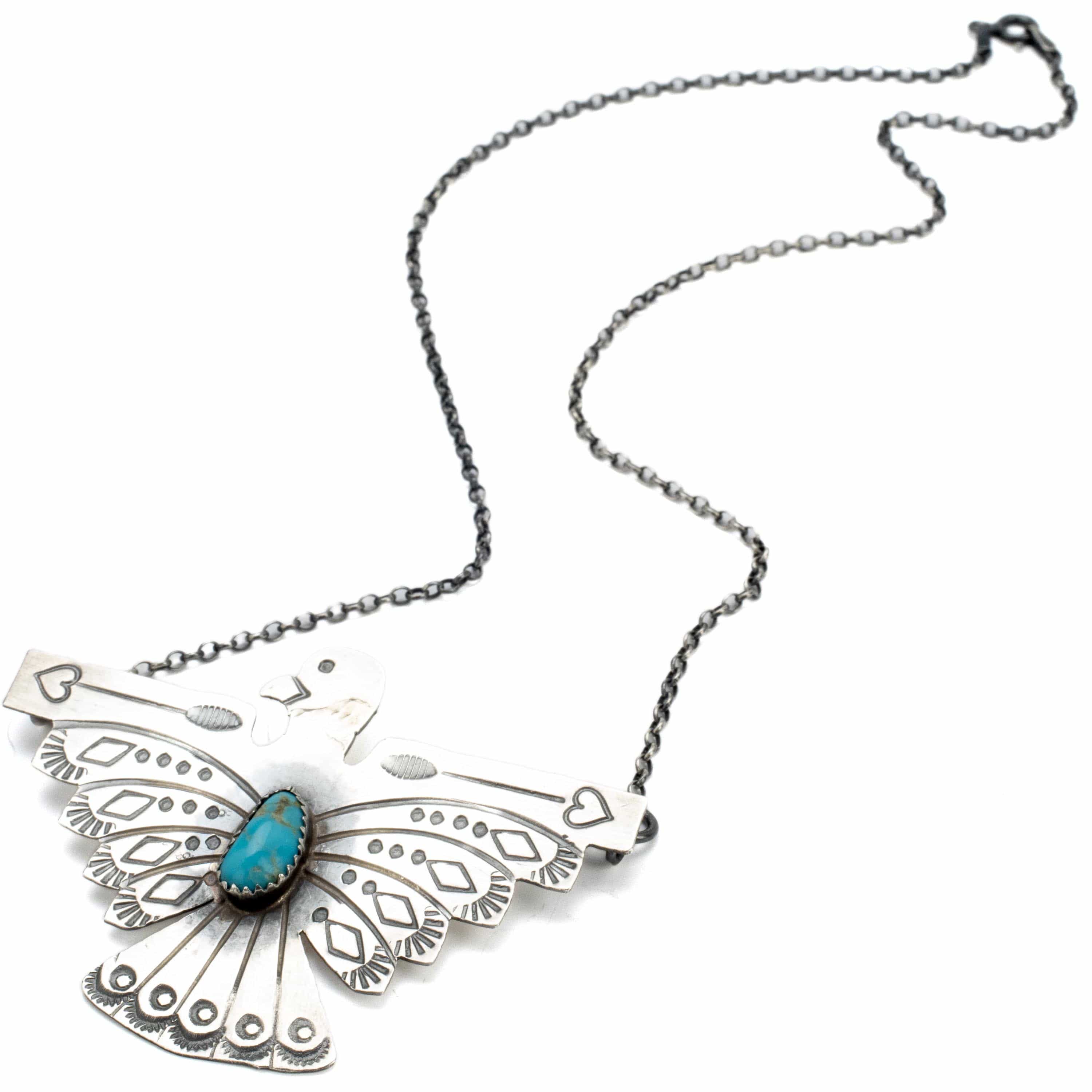 Kalifano Native American Jewelry Louise Yazzie Kingman Turquoise Peyote Bird USA Native American Made 925 Sterling Silver Necklace NAN900.014