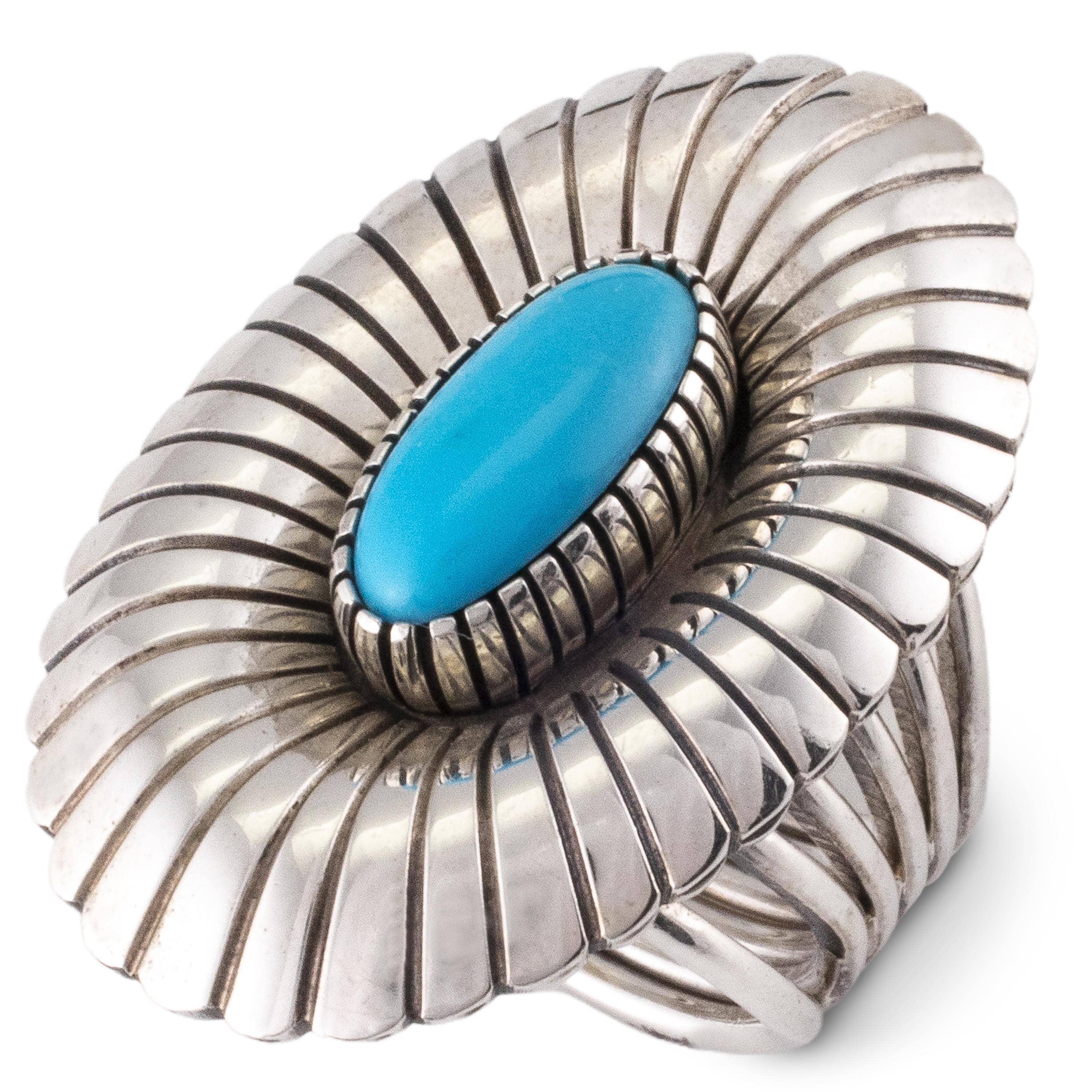 Kalifano Native American Jewelry Marita Benally Navajo Sleeping Beauty Turquoise USA Native American Made 925 Sterling Silver Ring