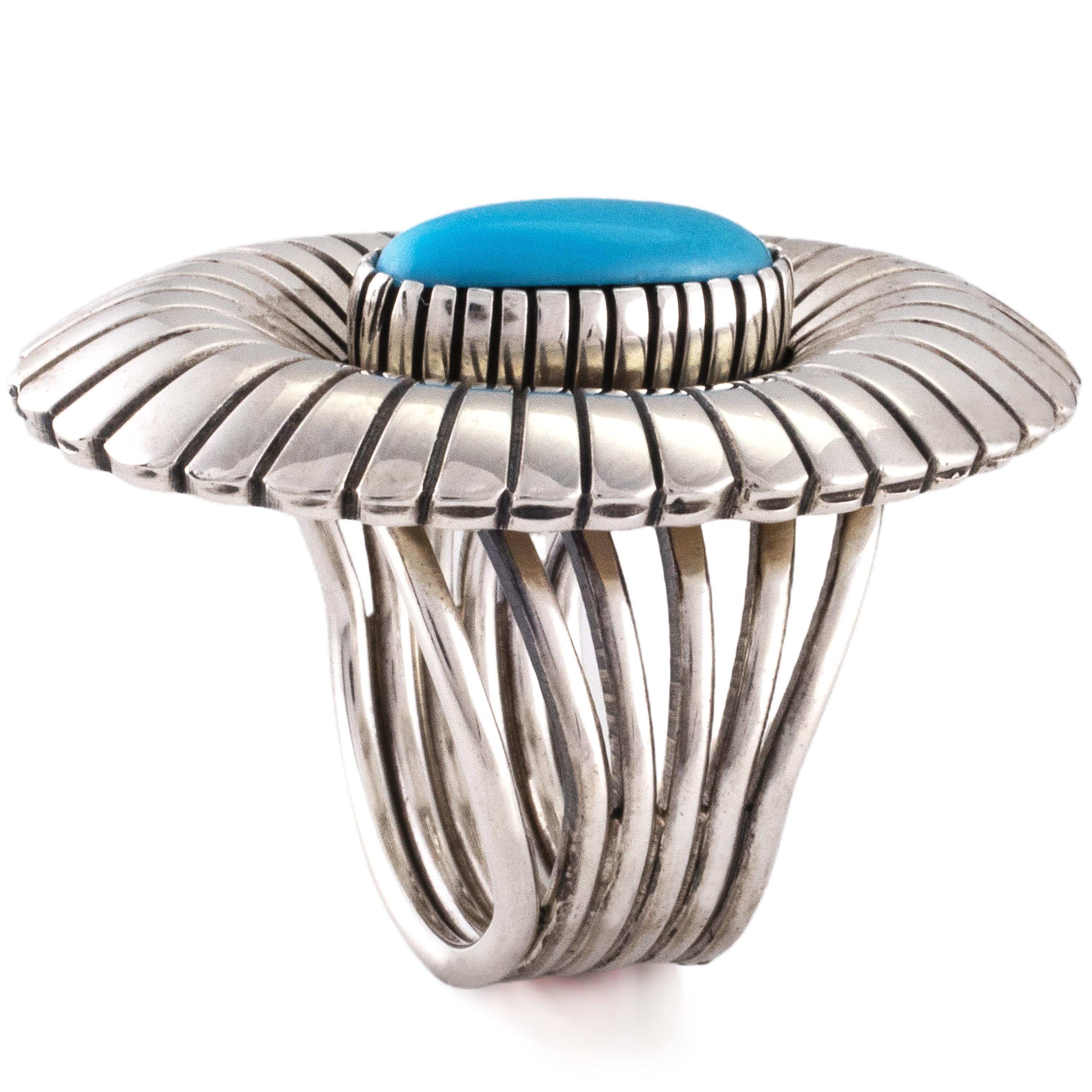 Kalifano Native American Jewelry Marita Benally Navajo Sleeping Beauty Turquoise USA Native American Made 925 Sterling Silver Ring