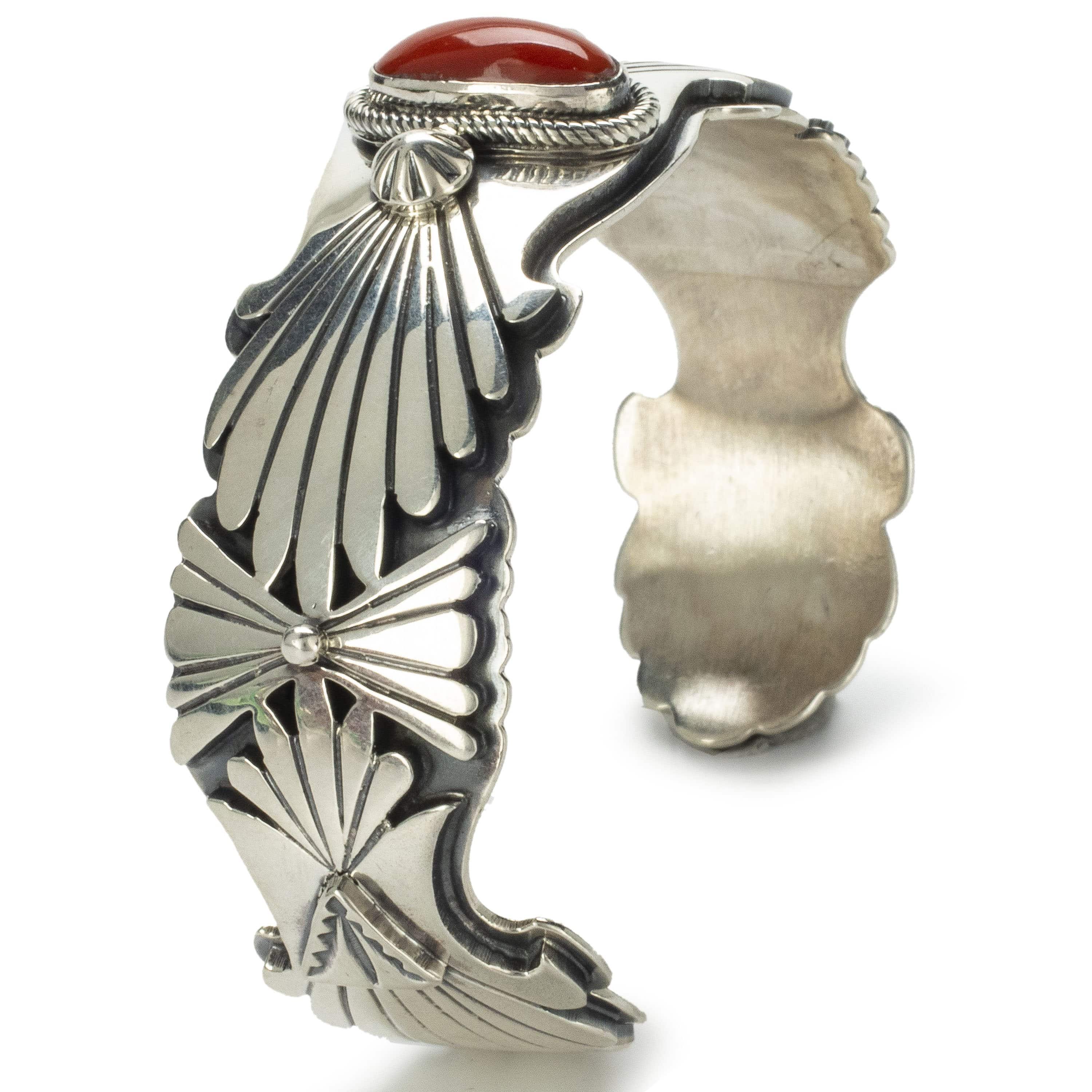 Kalifano Native American Jewelry Marita Benelli Coral USA Native American Made 925 Sterling Silver Cuff NAB2900.006